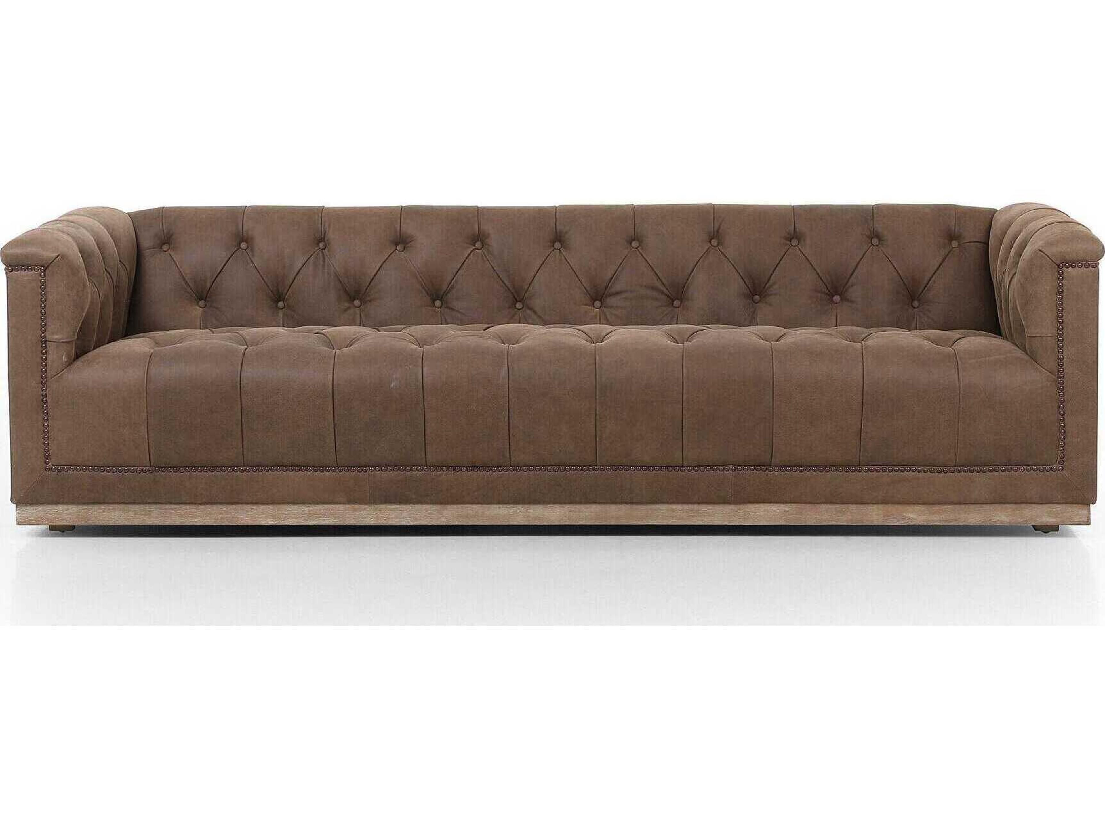 Four Hands Kensington Maxx Umber Grey Whitewash Aged Bronze Nailhead Upholstered Sofa