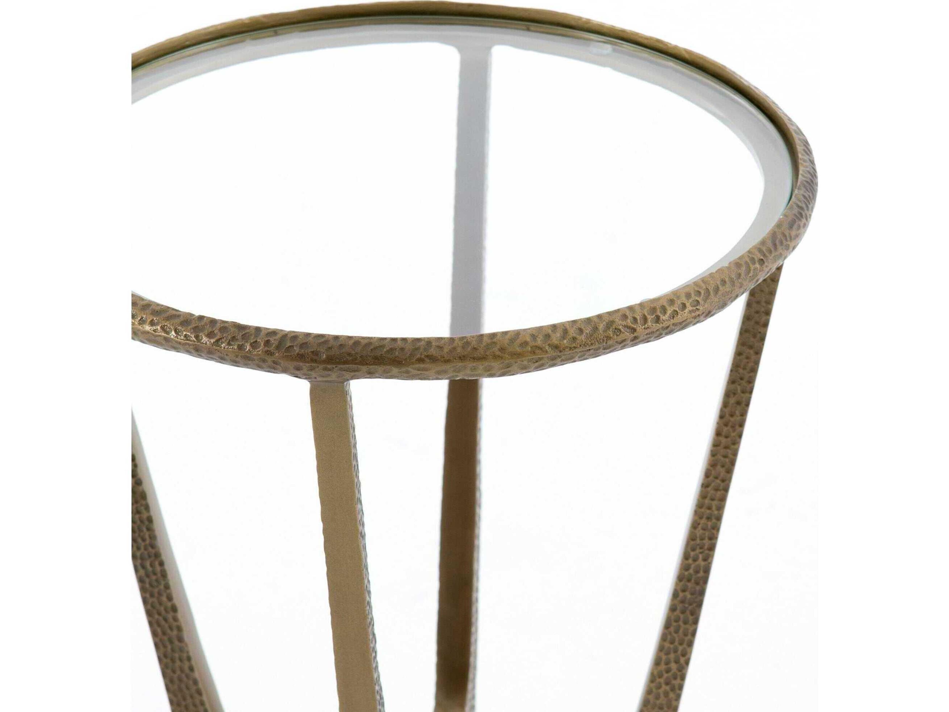 Four Hands Asher Creighton Round Aged Brass Tempered Glass End Table