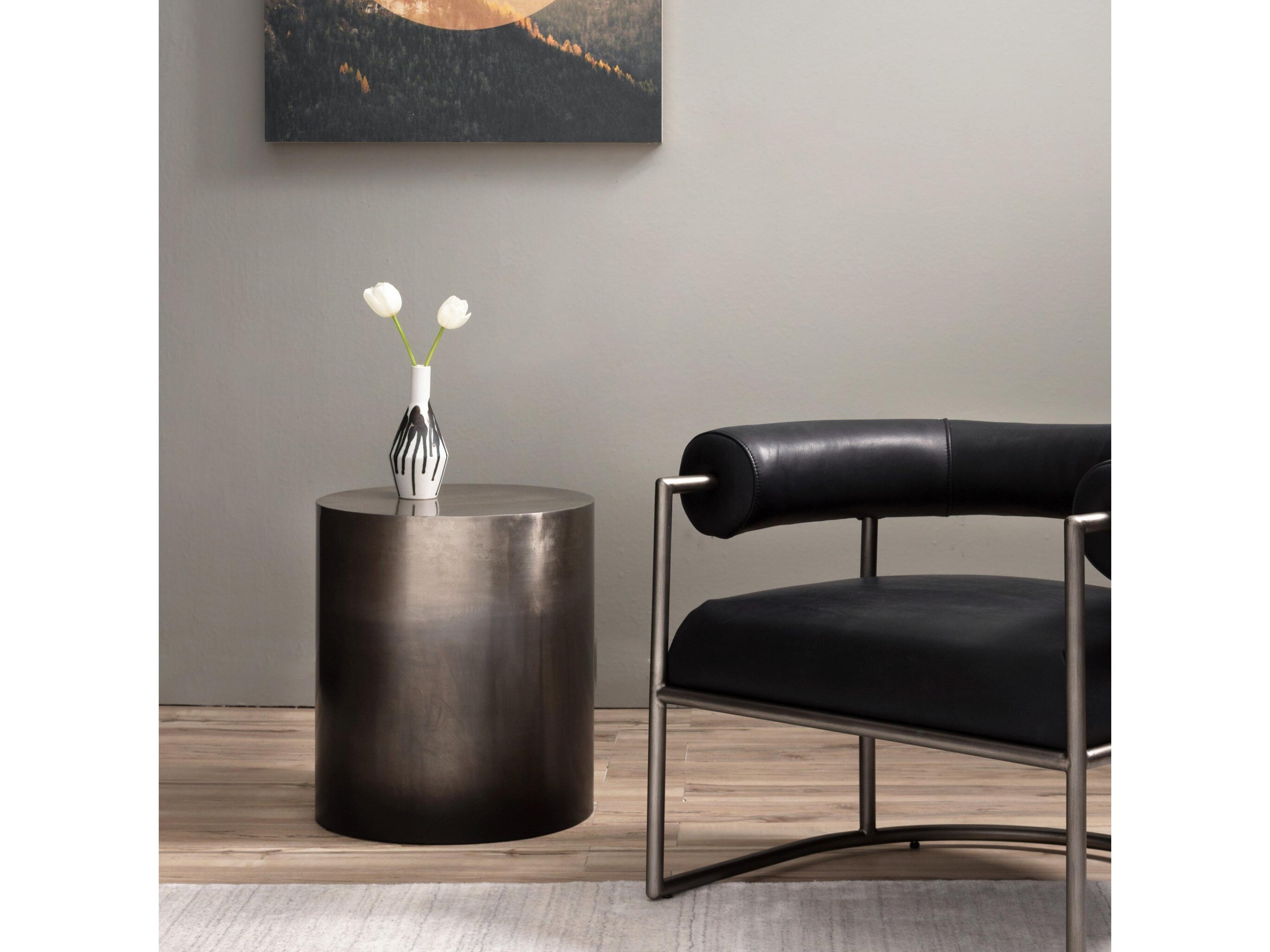 Four Hands Asher Cameron Round Metal Ombre Antique Pewter End Table