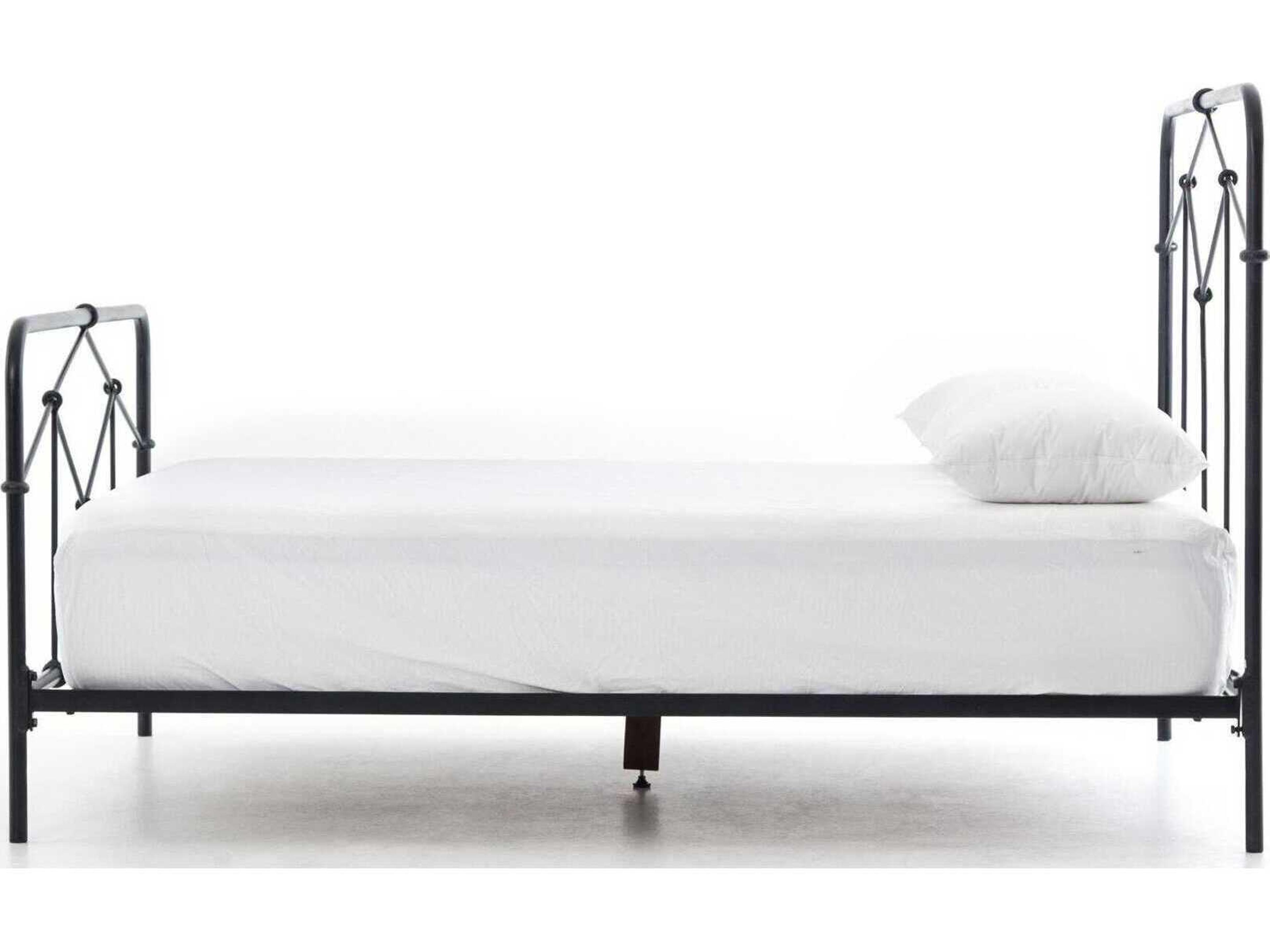 Four Hands Primitive Casey Sandblasted Vintage Black Dark Natural Acacia Wood Queen Panel Bed