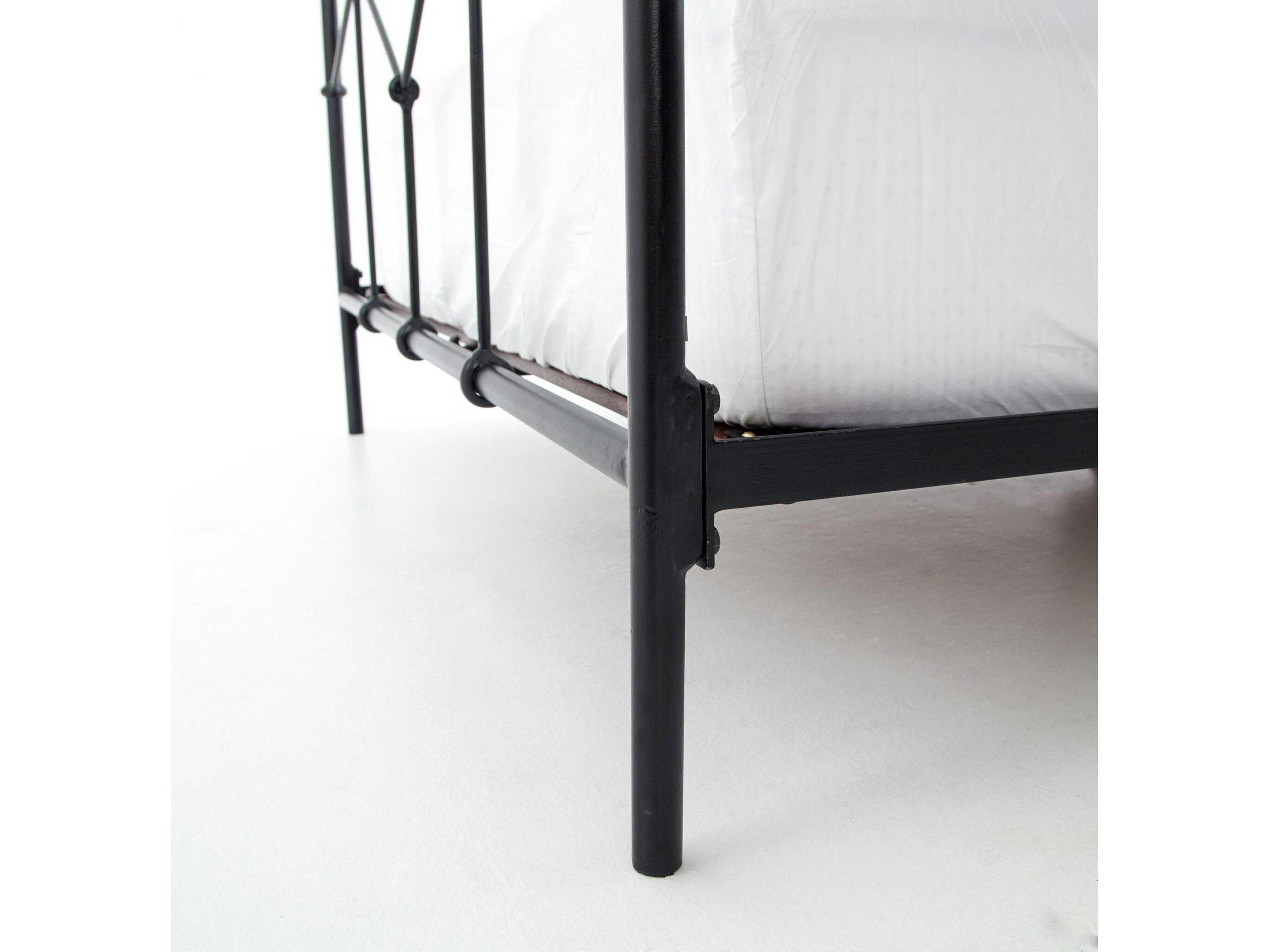 Four Hands Primitive Casey Sandblasted Vintage Black Dark Natural Acacia Wood Queen Panel Bed