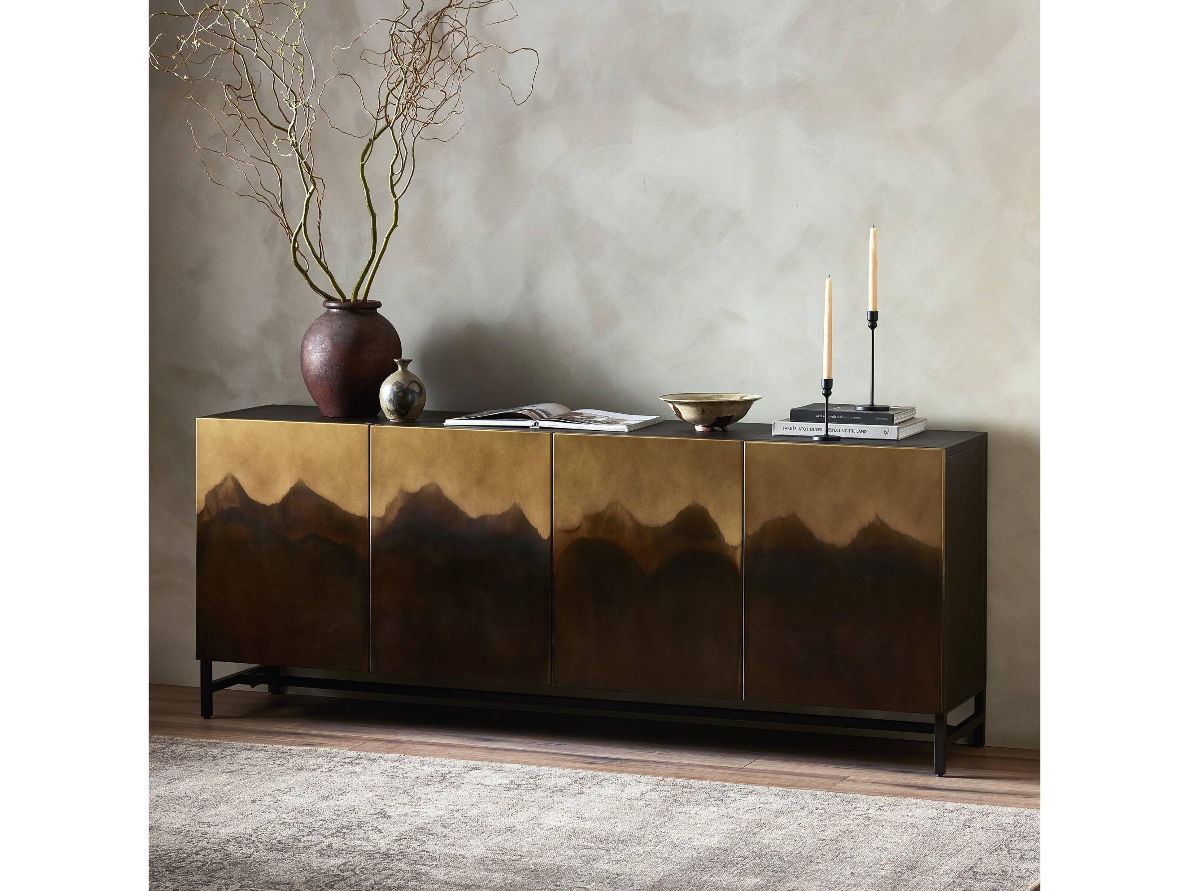 Four Hands Element Stormy 82" Distressed Ombre Aged Brown Sideboard