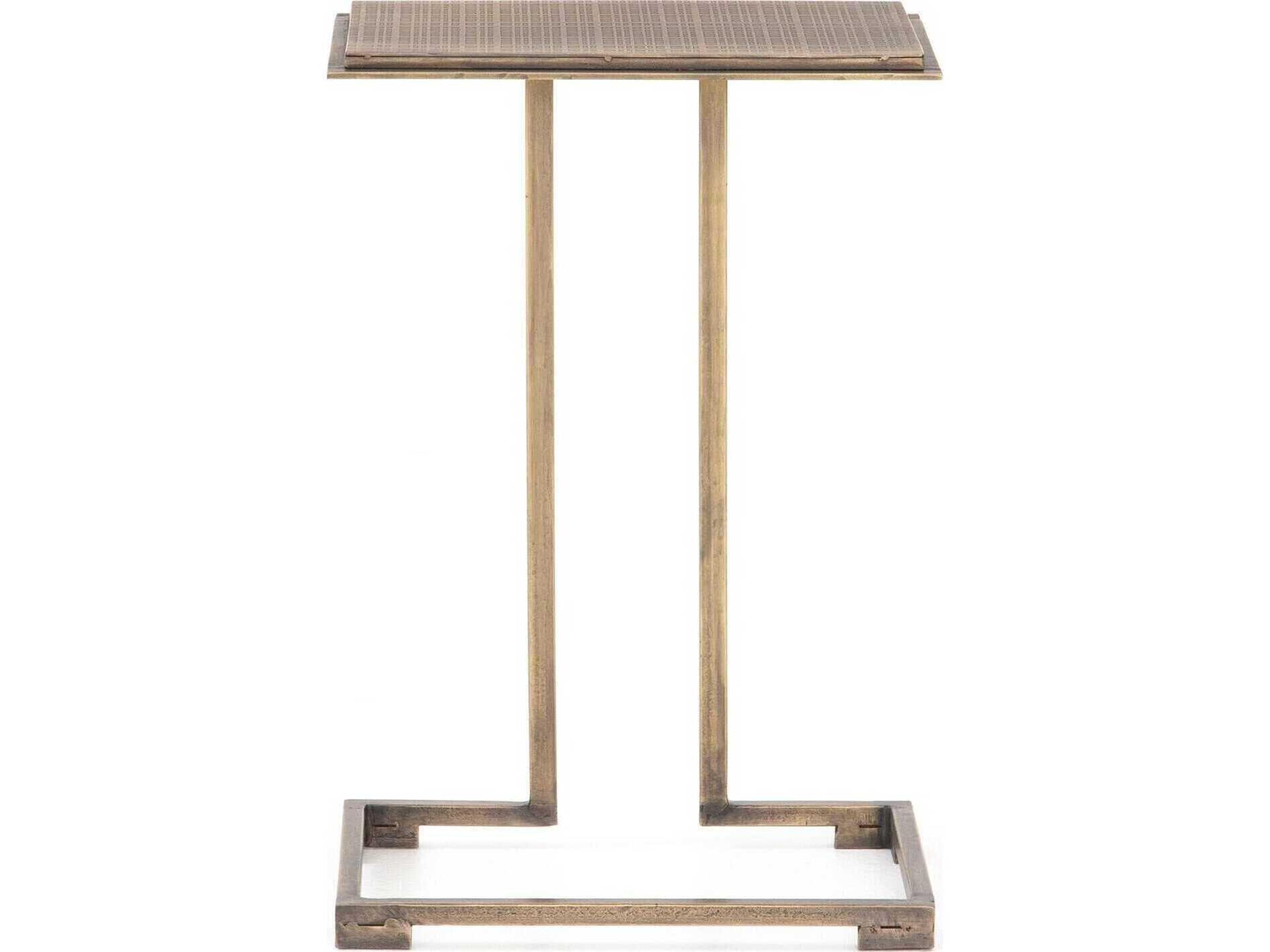 Four Hands Element Acid Etch Rectangular Metal Antique Brass End Table