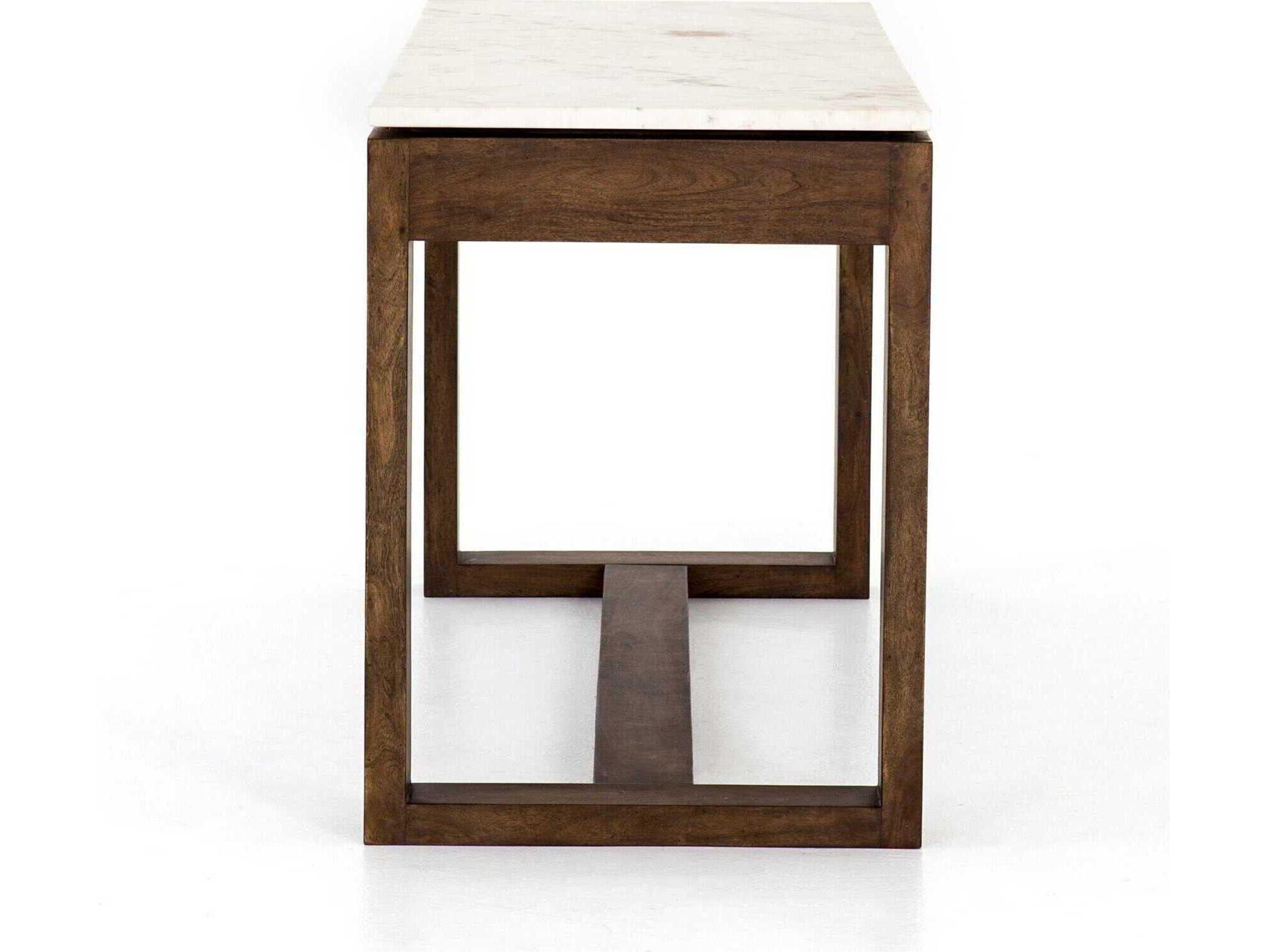 Four Hands Harmon Everton Rectangular Light Tanner Brown Acacia Polished White Marble Dining Table