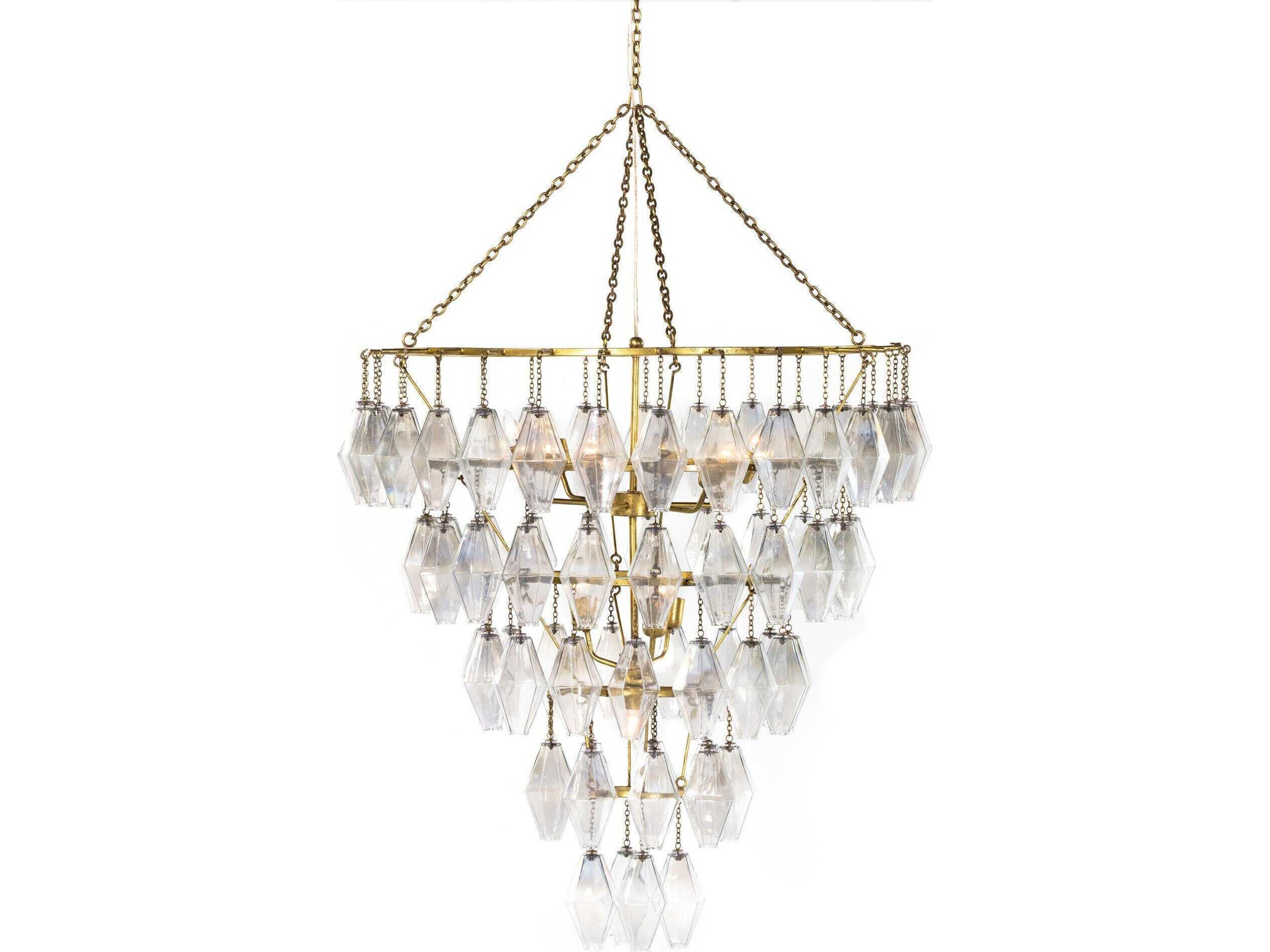 Hutton 10-Light Gold Leaf Iridescent Glass Clear Tiered Chandelier