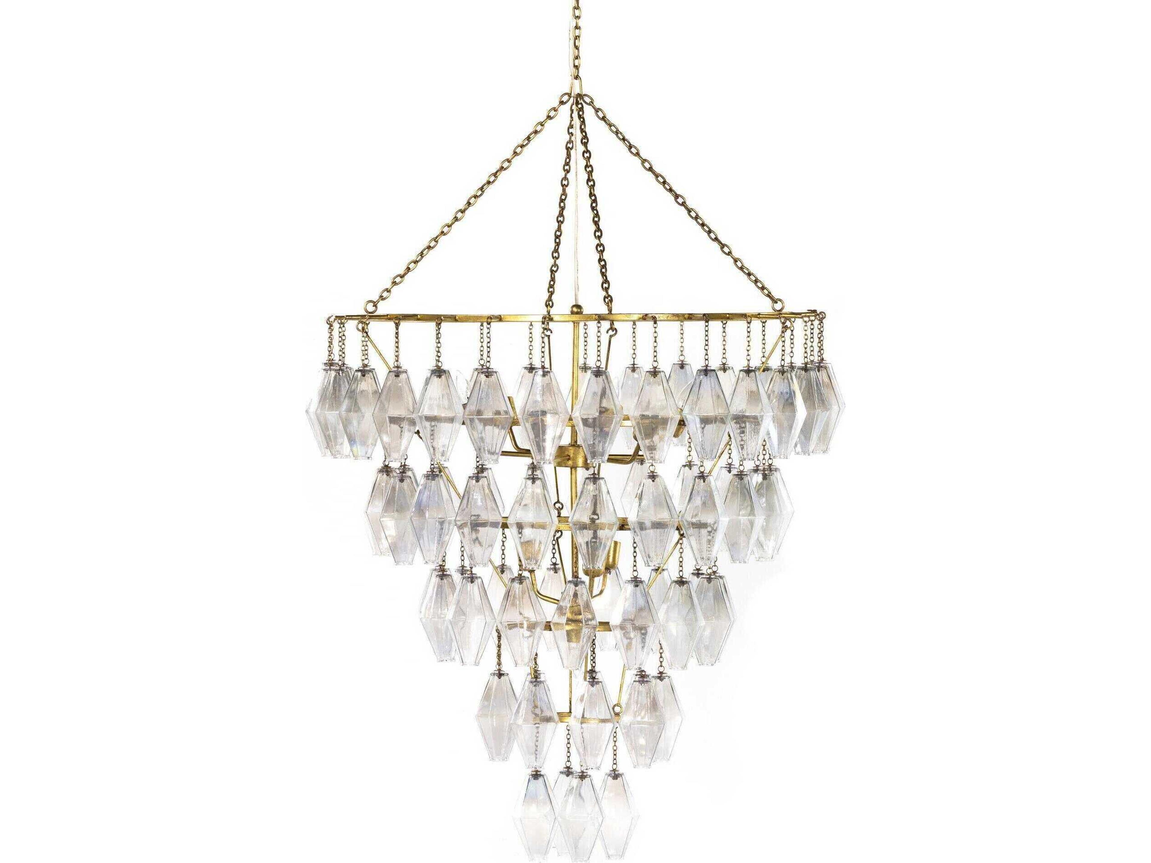 Four Hands Hutton 10-Light Gold Leaf Iridescent Glass Clear Tiered Chandelier