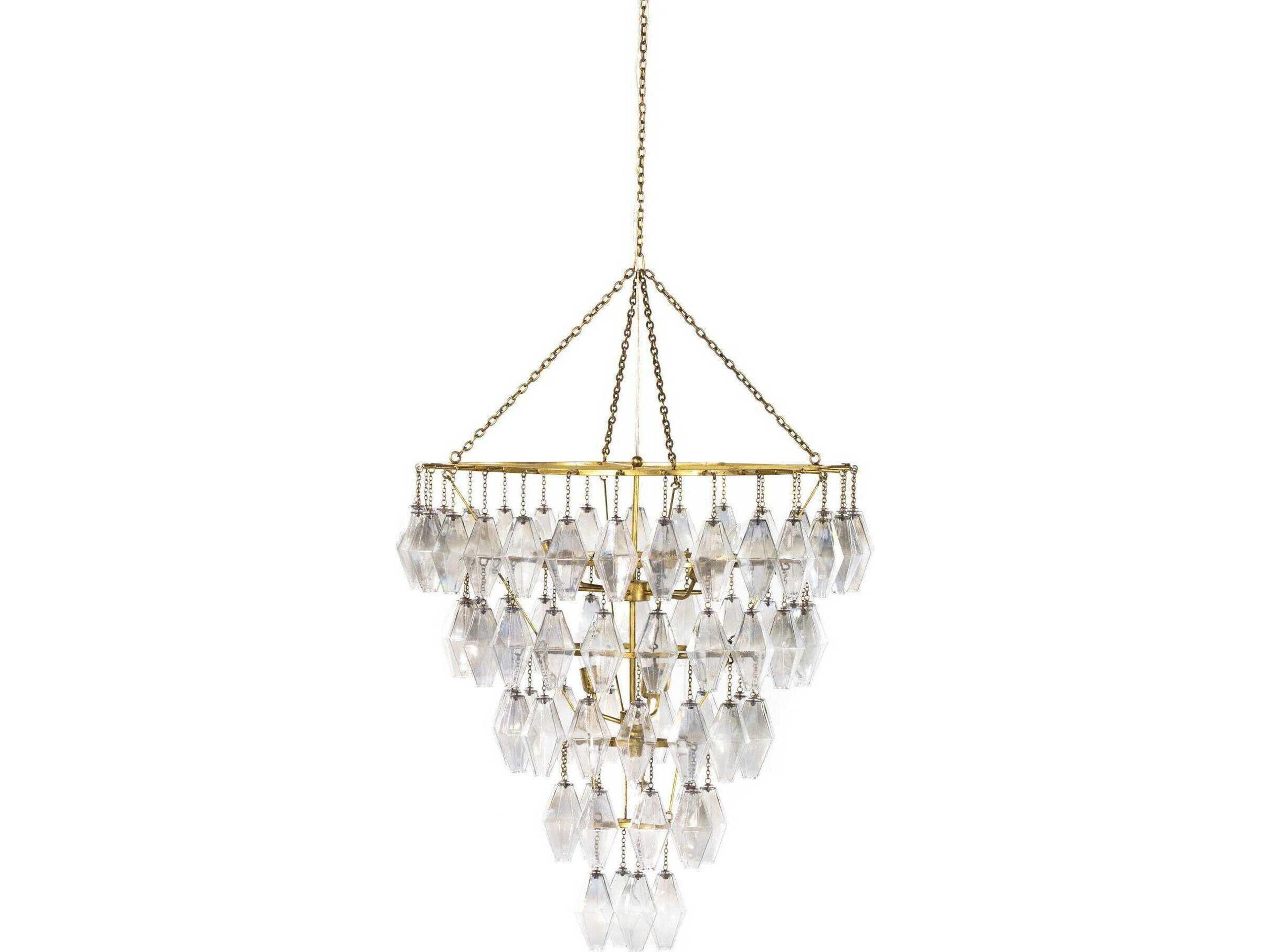 Four Hands Hutton 10-Light Gold Leaf Iridescent Glass Clear Tiered Chandelier