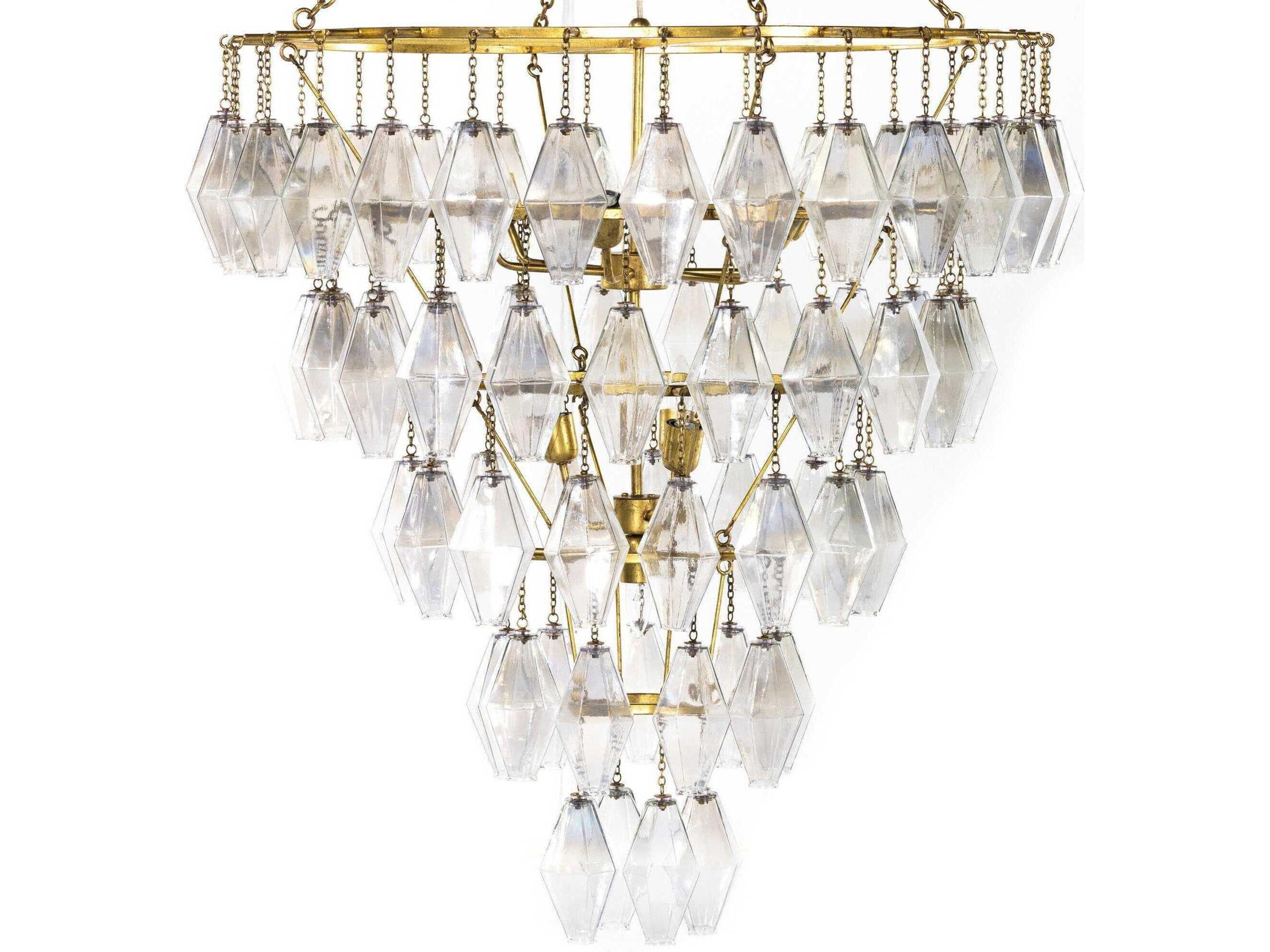 Four Hands Hutton 10-Light Gold Leaf Iridescent Glass Clear Tiered Chandelier