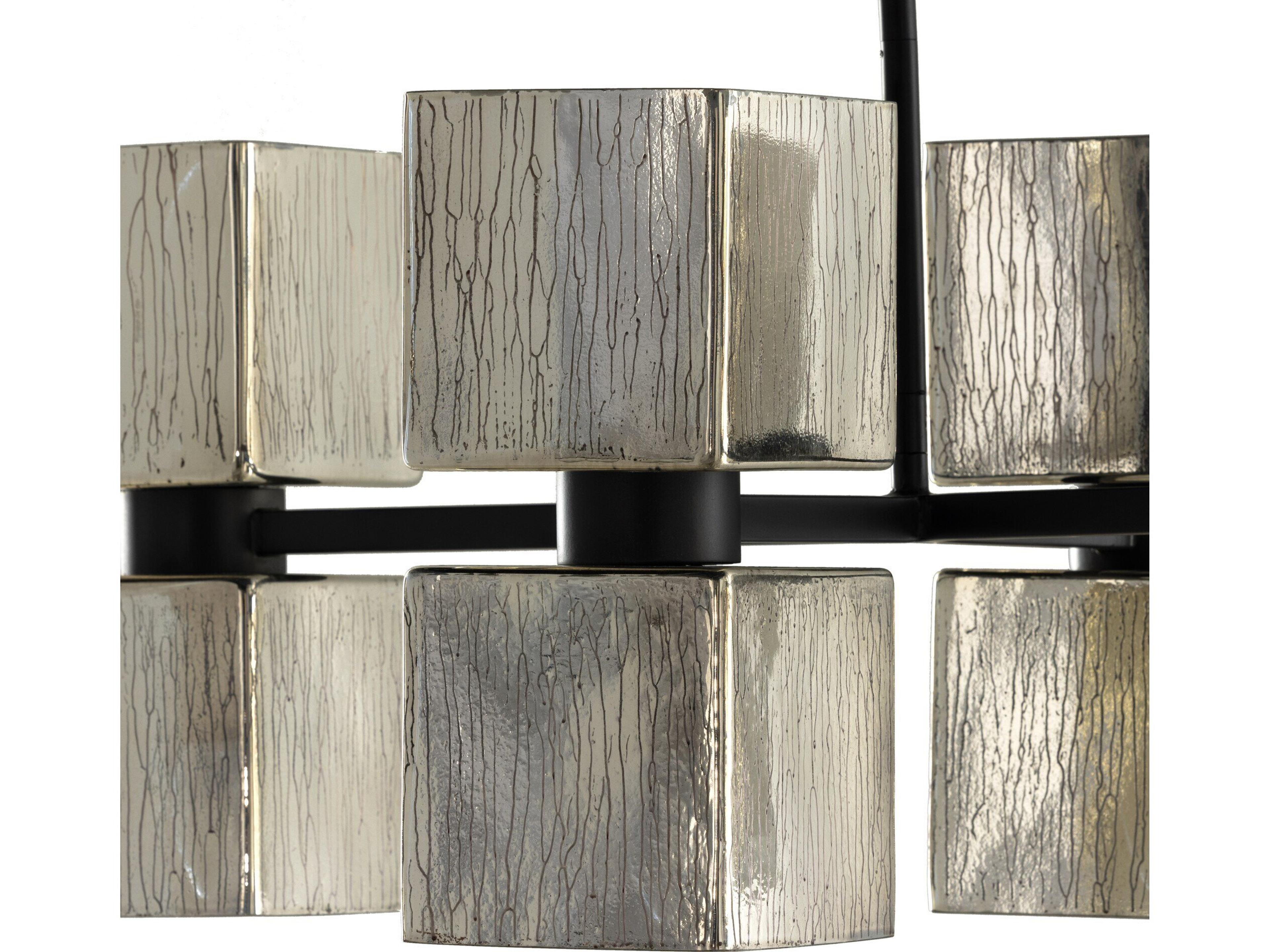 Four Hands Hutton 10-Light Antiqued Iron Aged Metallic Glass Gray Linear Island Pendant