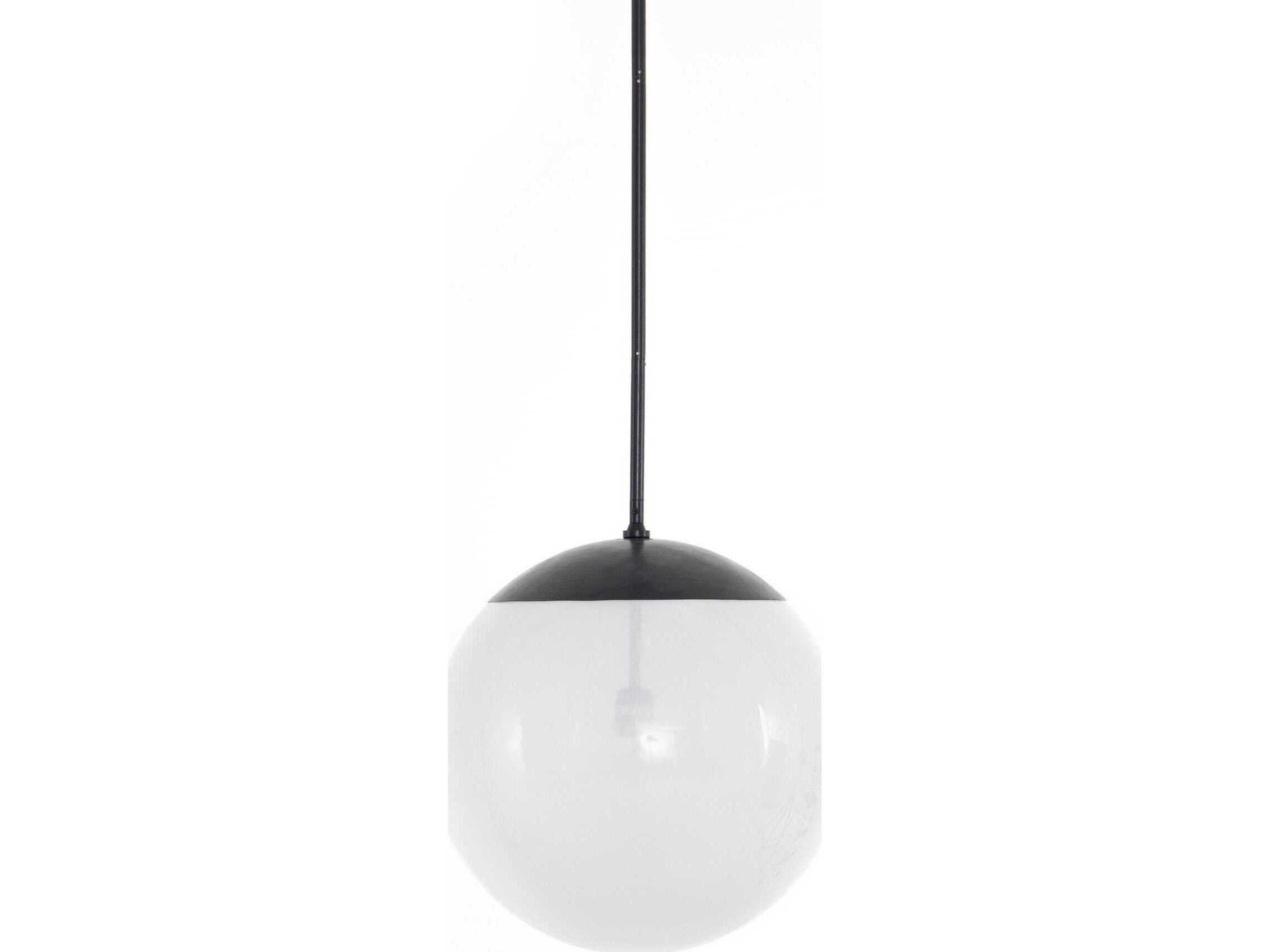 Four Hands Hutton 1-Light Antiqued Iron Frosted Glass Black Globe Linear Pendant
