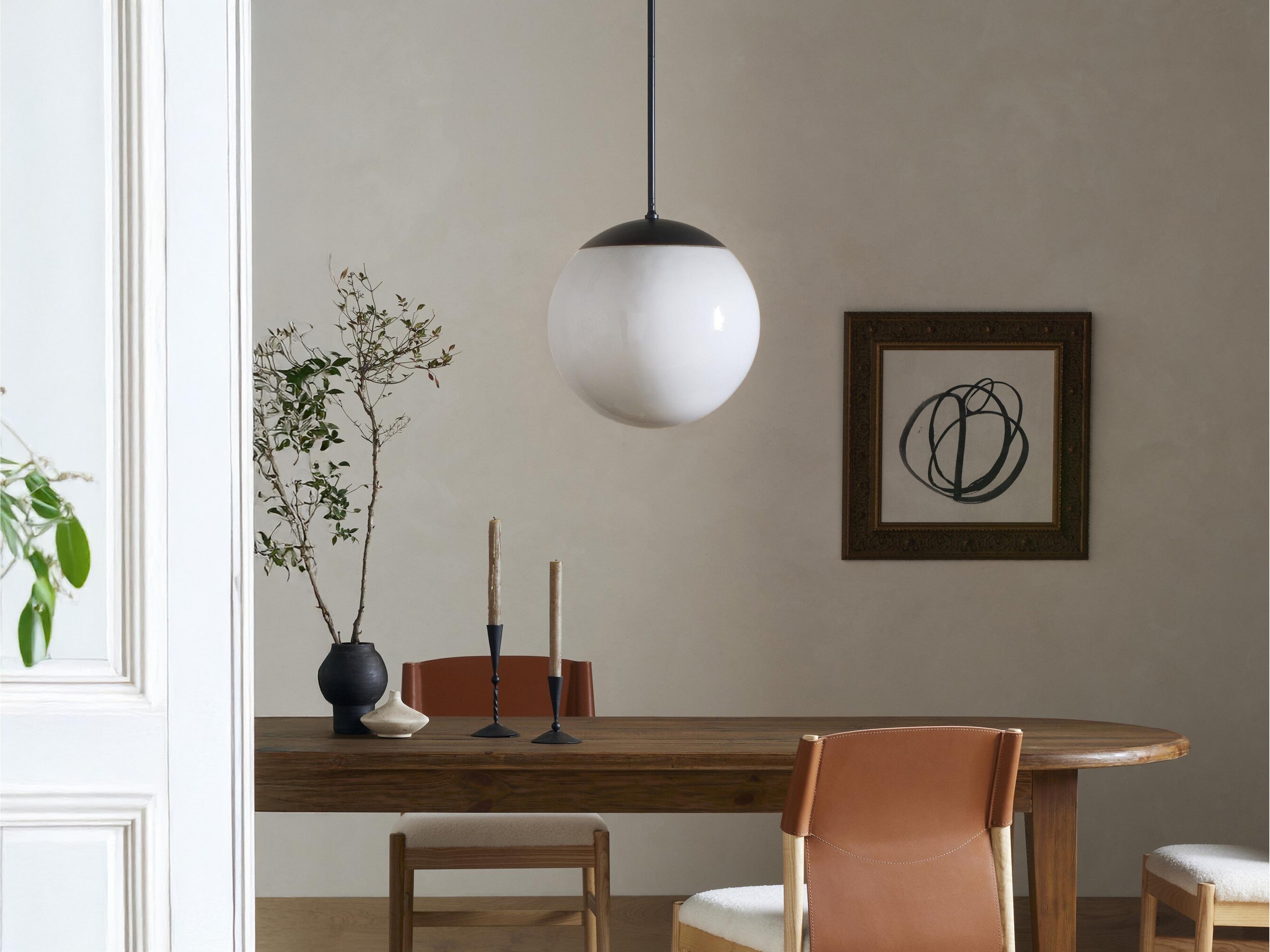 Four Hands Hutton 1-Light Antiqued Iron Frosted Glass Black Globe Linear Pendant