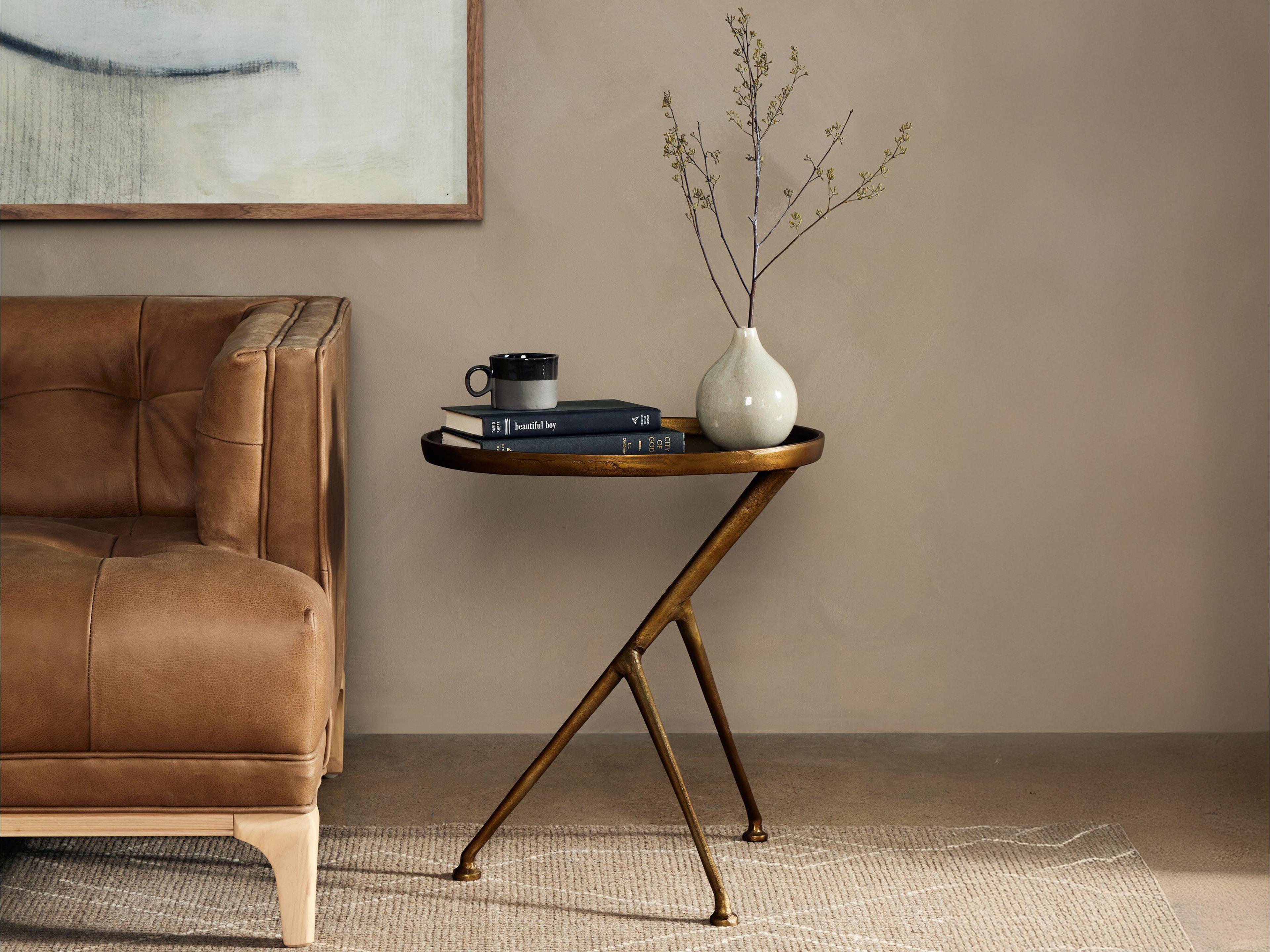 Four Hands Marlow Schmidt Oval Metal Raw Antique Brass End Table
