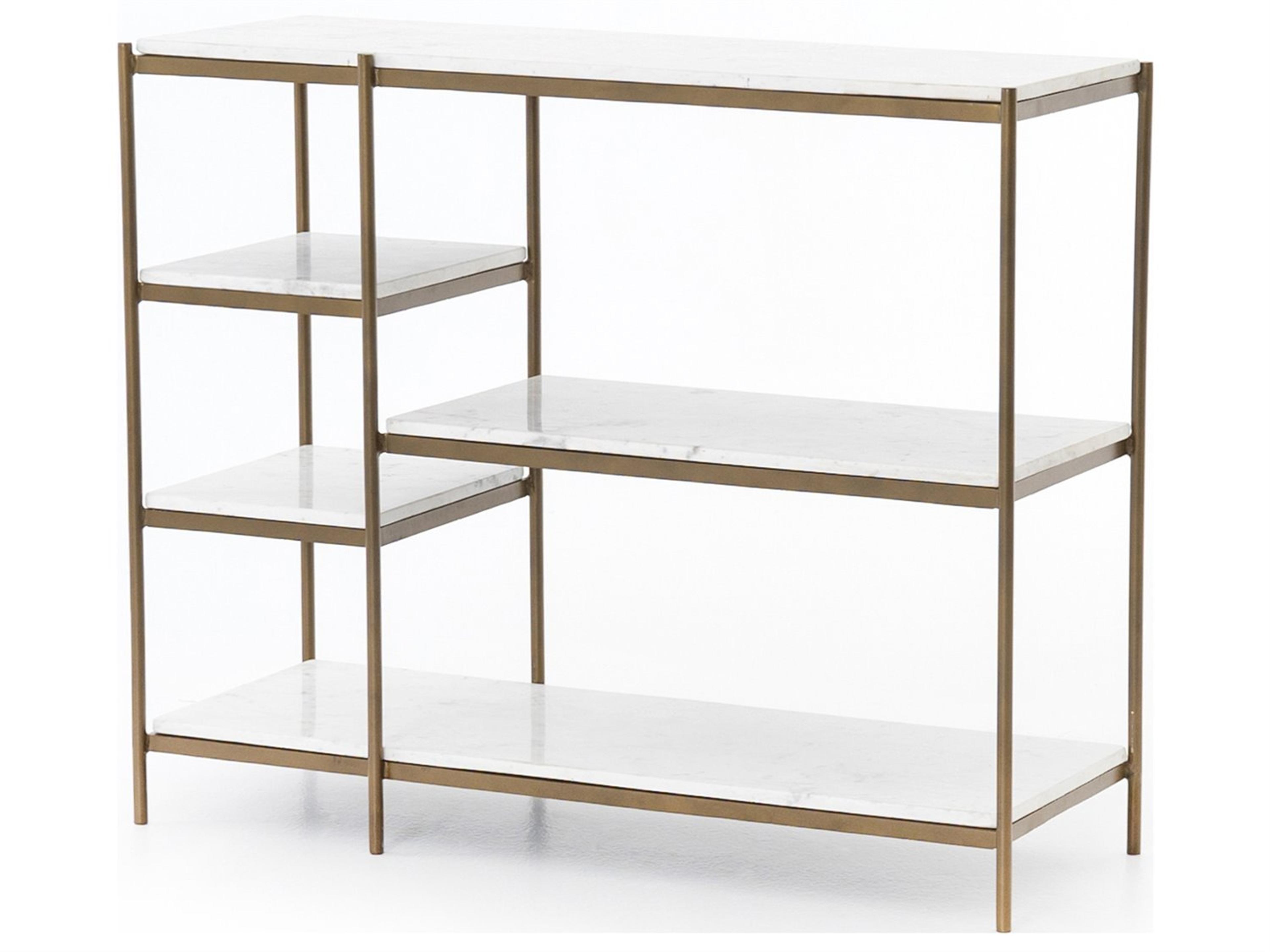 Luxecor Globetrotter Lily Rectangular Antique Brass Polished White Marble Console Table