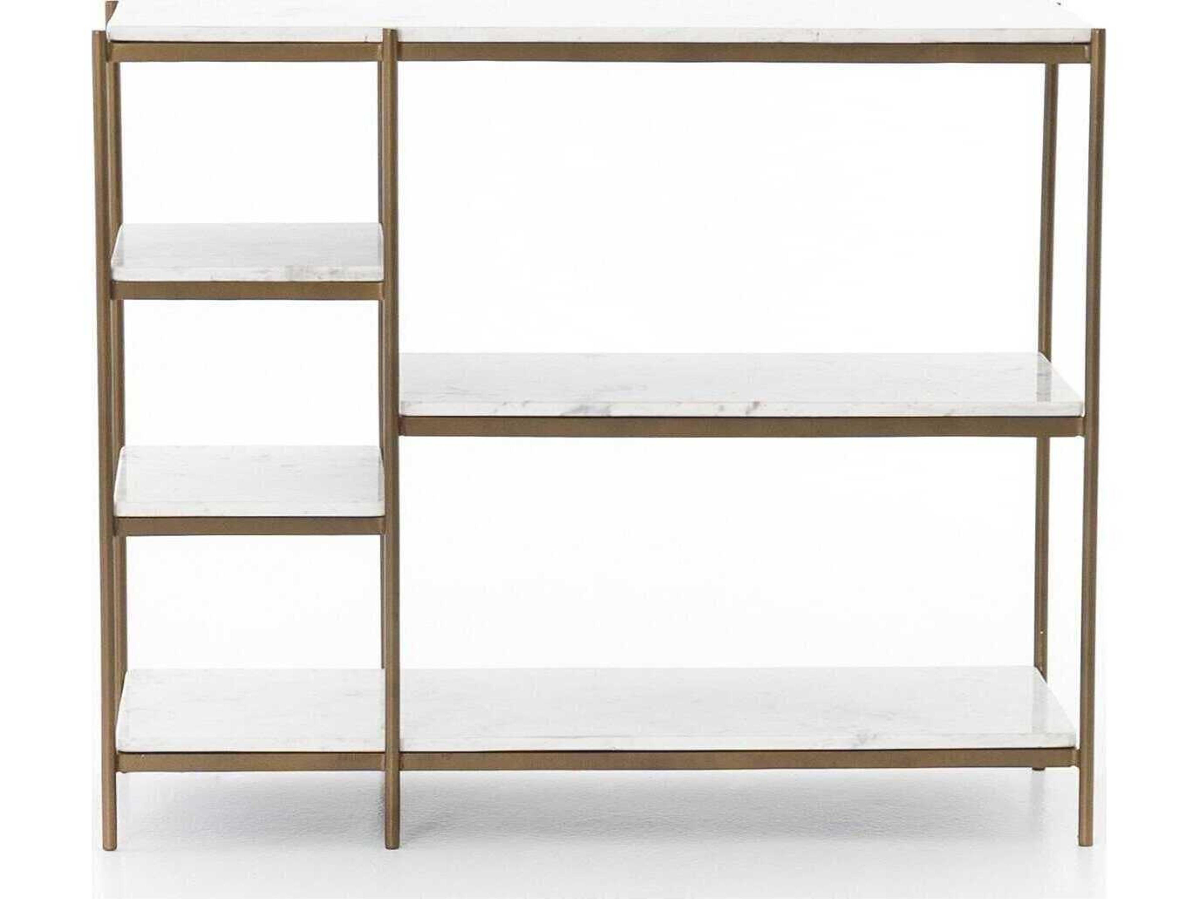 Luxecor Globetrotter Lily Rectangular Antique Brass Polished White Marble Console Table