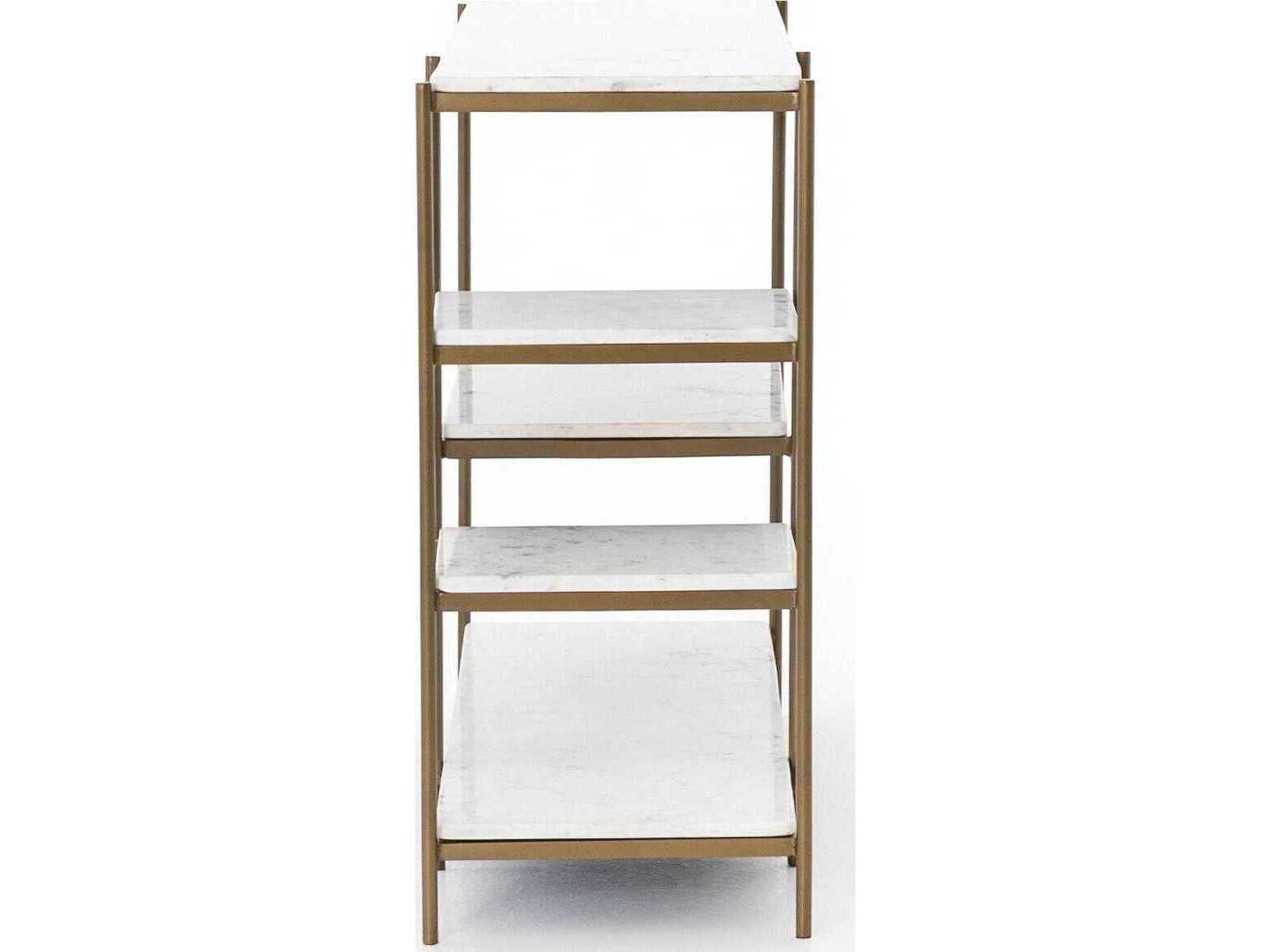 Luxecor Globetrotter Lily Rectangular Antique Brass Polished White Marble Console Table