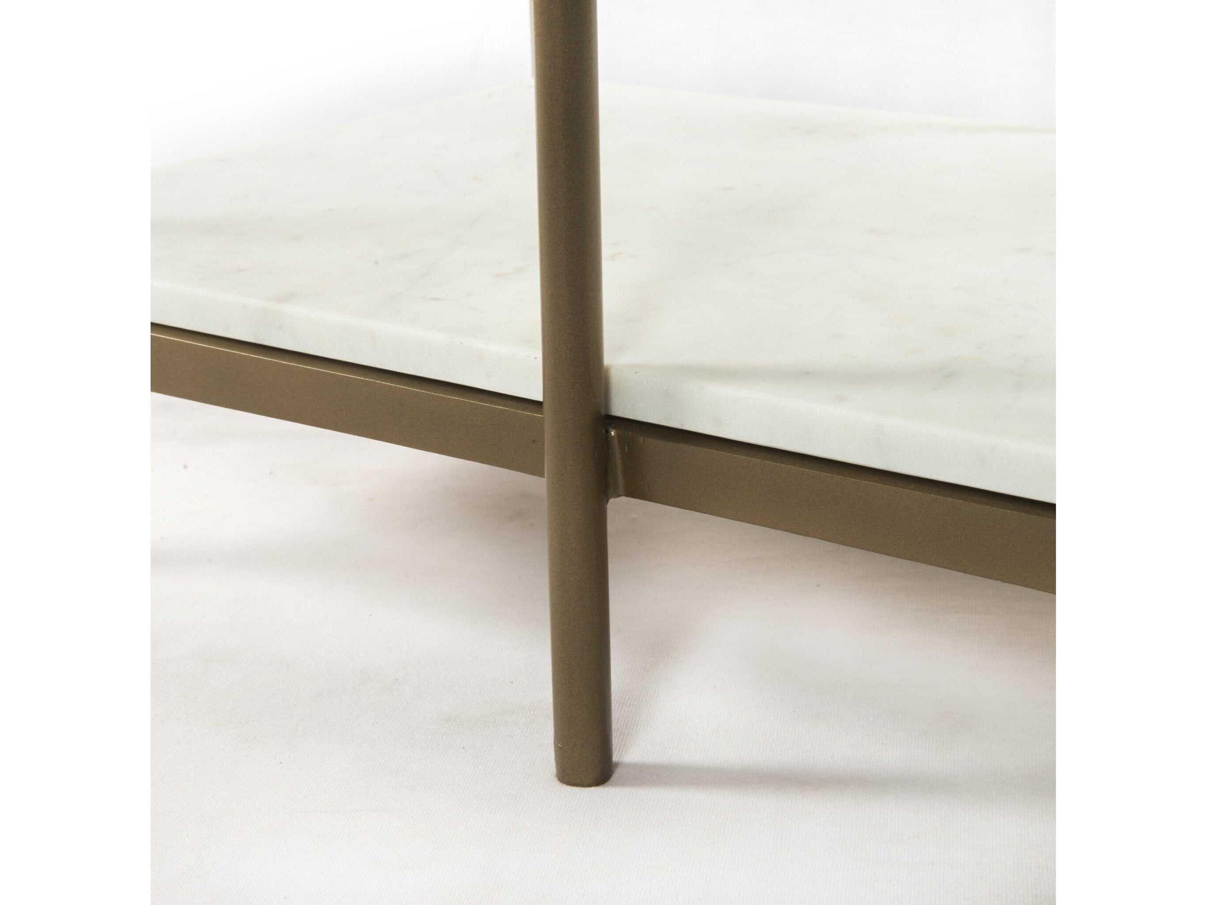 Luxecor Globetrotter Lily Rectangular Antique Brass Polished White Marble Console Table