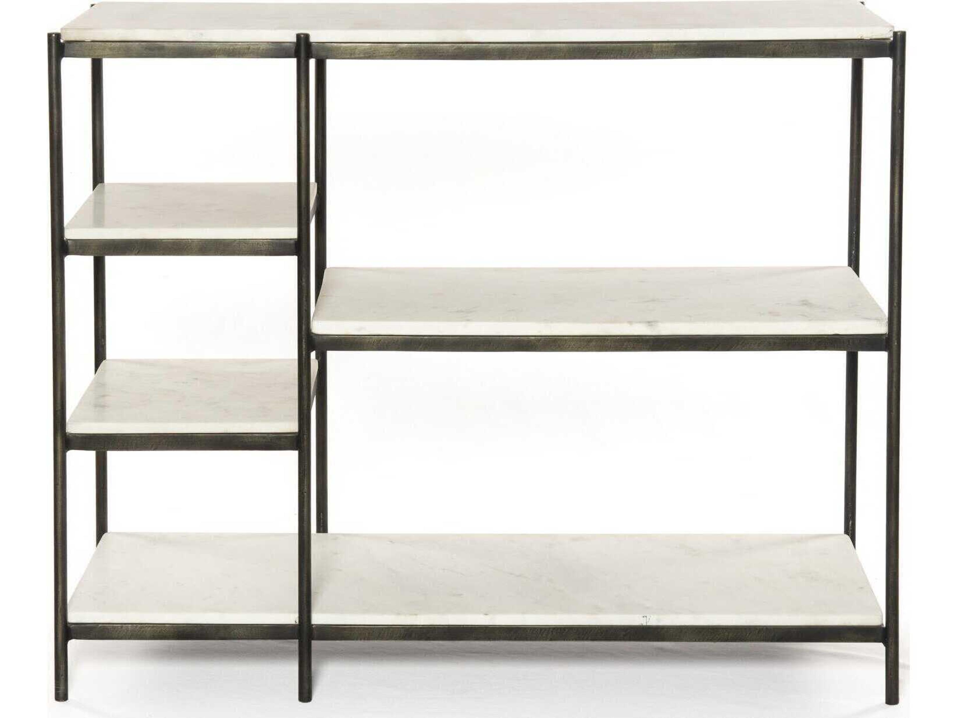 Luxecor Globetrotter Lily Rectangular Hammered Grey clear Powder Coat Polished White Marble Console Table
