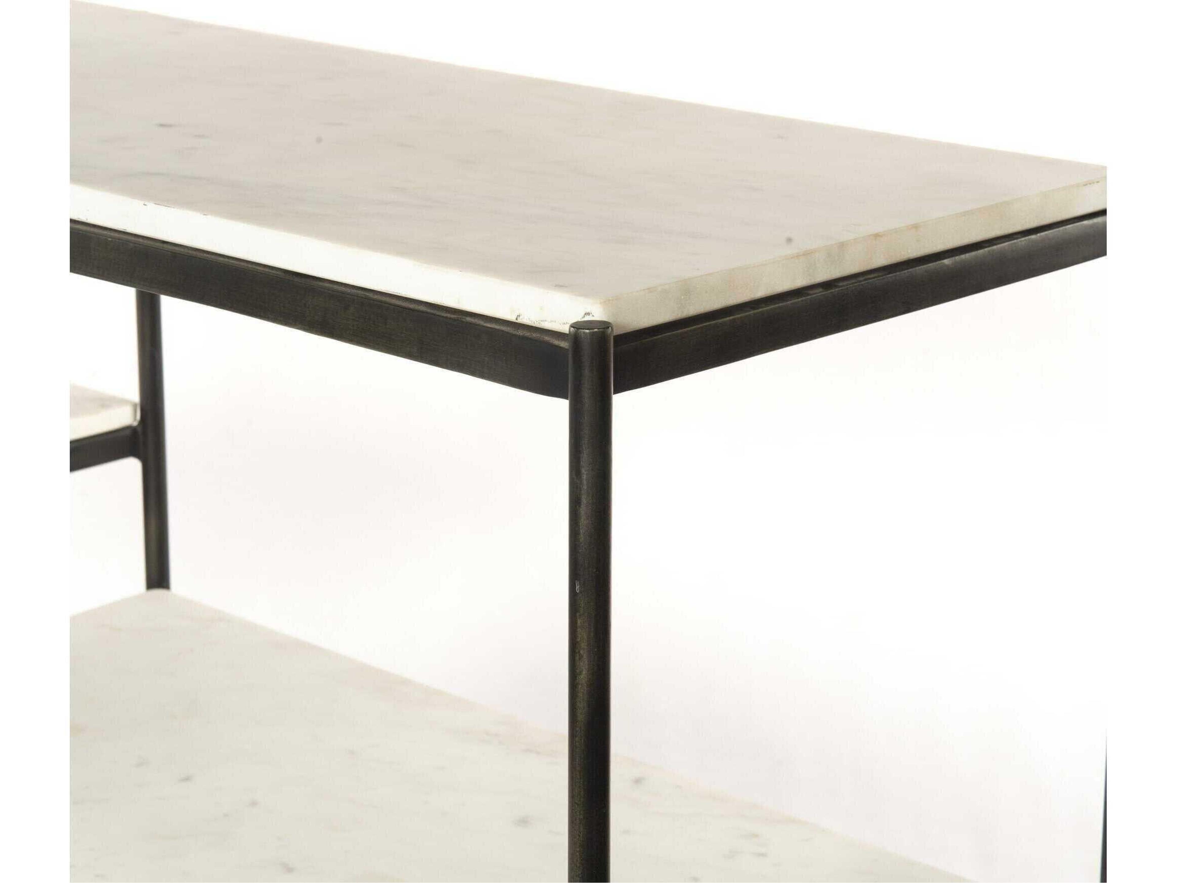 Luxecor Globetrotter Lily Rectangular Hammered Grey clear Powder Coat Polished White Marble Console Table