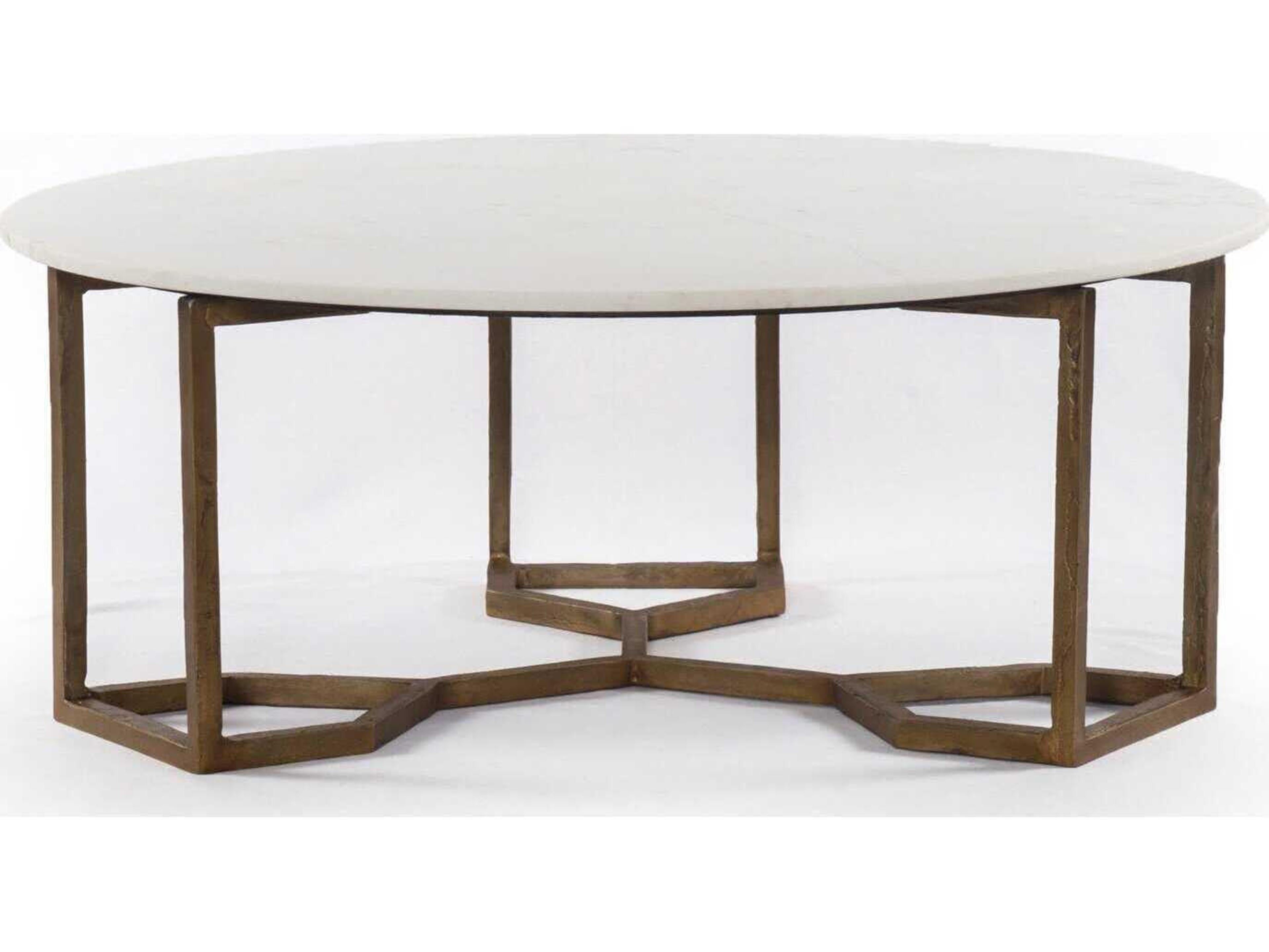 Marlow Naomi Round Raw Brass Polished White Marble Coffee Table
