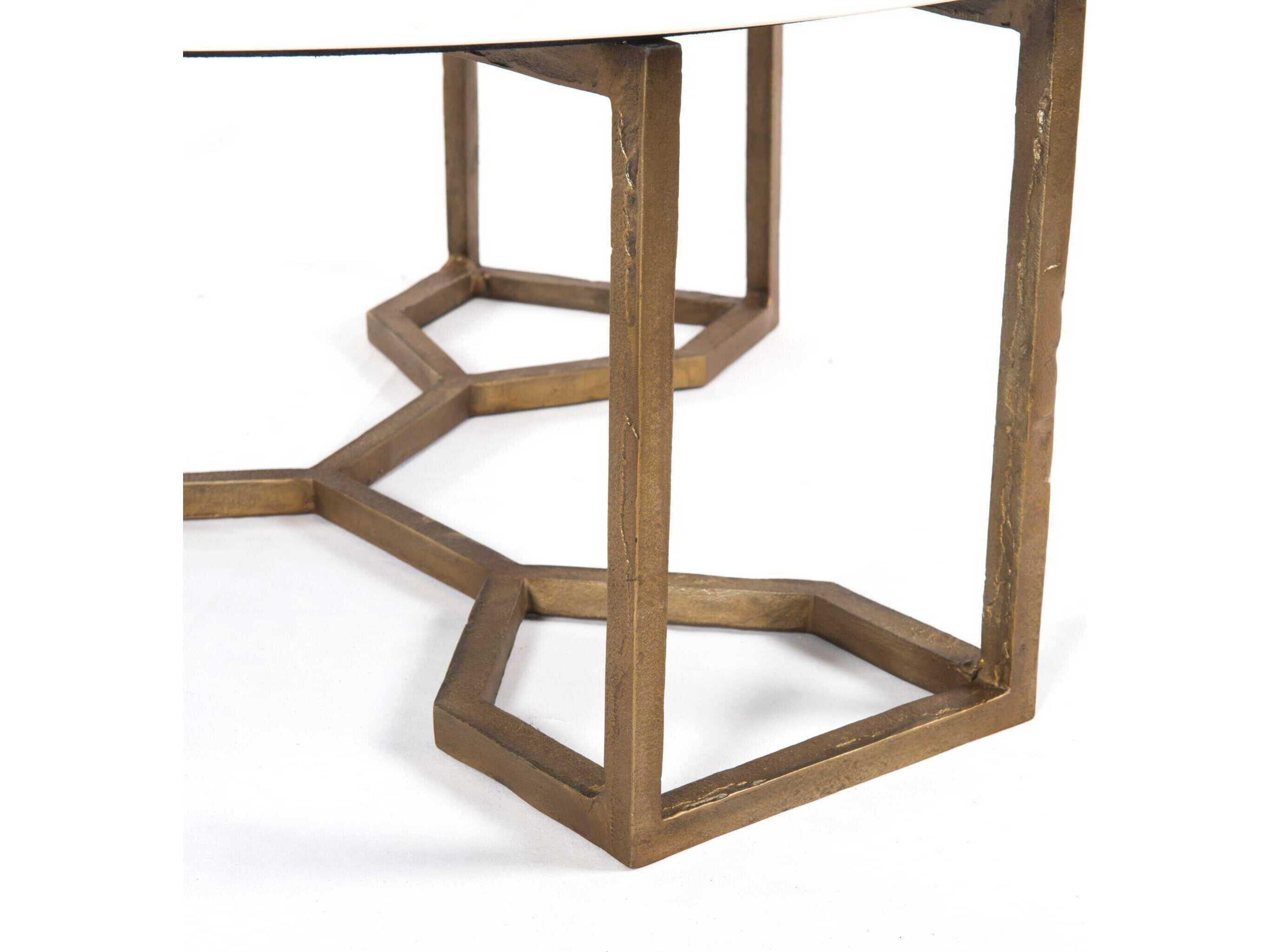 Four Hands Marlow Naomi Round Raw Brass Polished White Marble Coffee Table