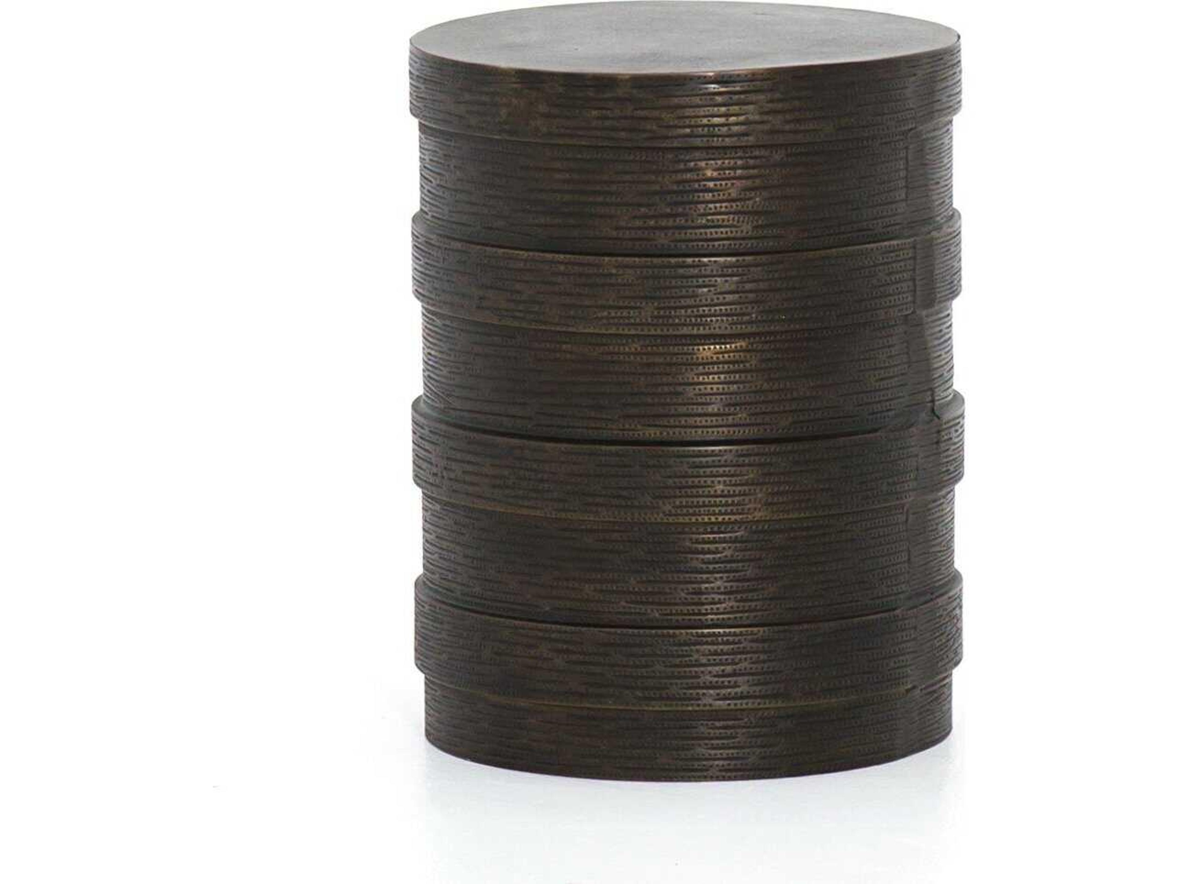 Marlow Trello Round Metal Textured Brass End Table