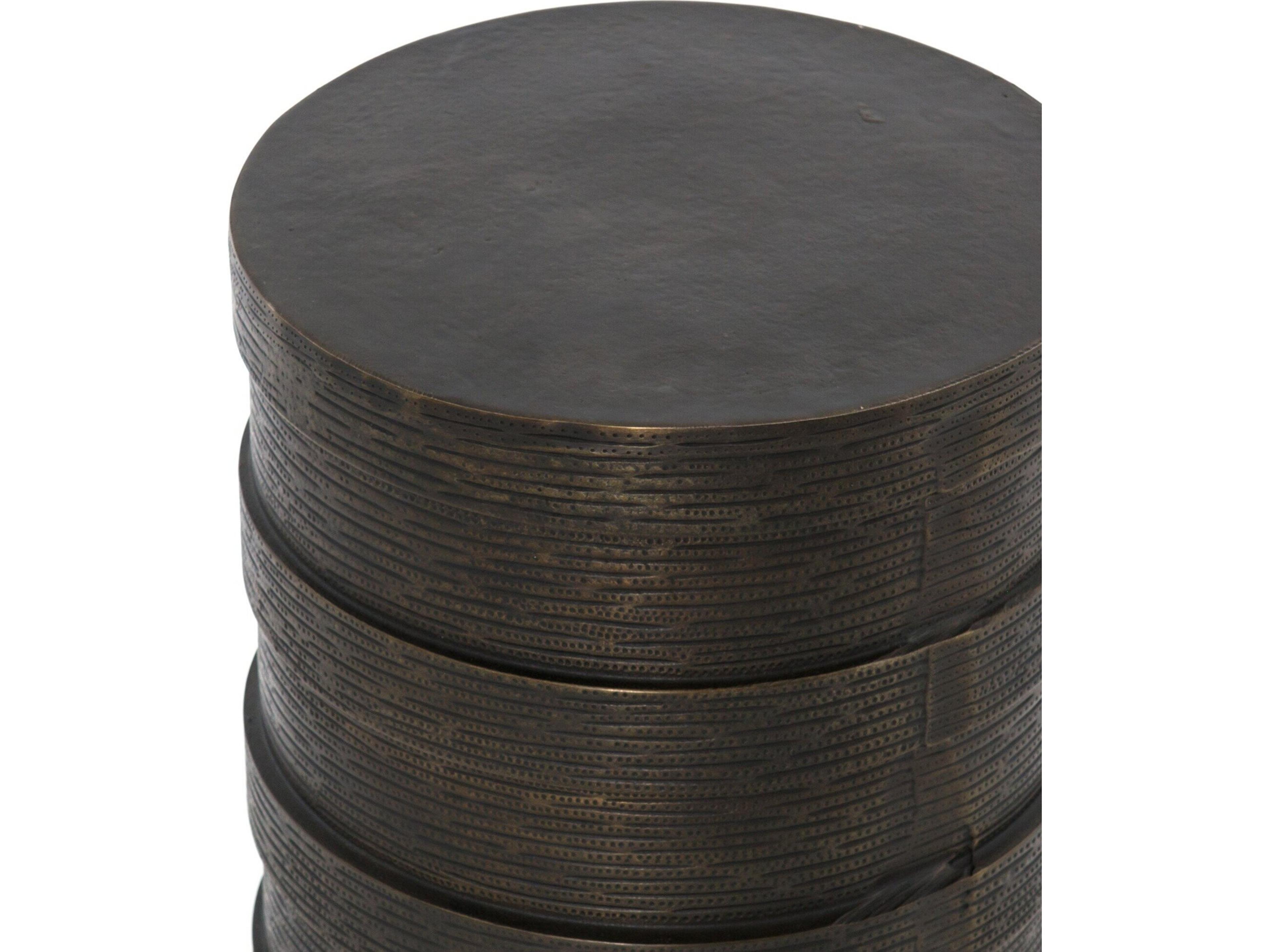 Four Hands Marlow Trello Round Metal Textured Brass End Table