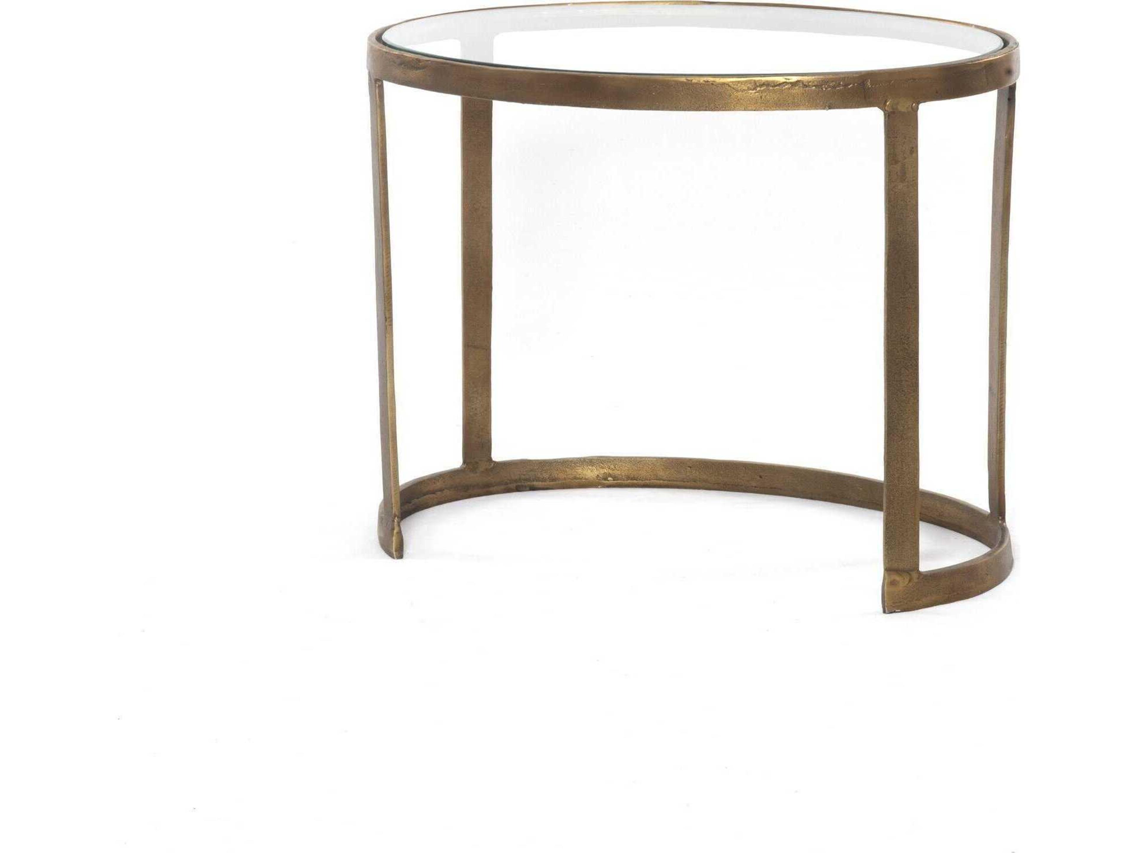 Four Hands Marlow Calder Nesting Oval Raw Brass Tempered Glass Polished White Marble Coffee Table