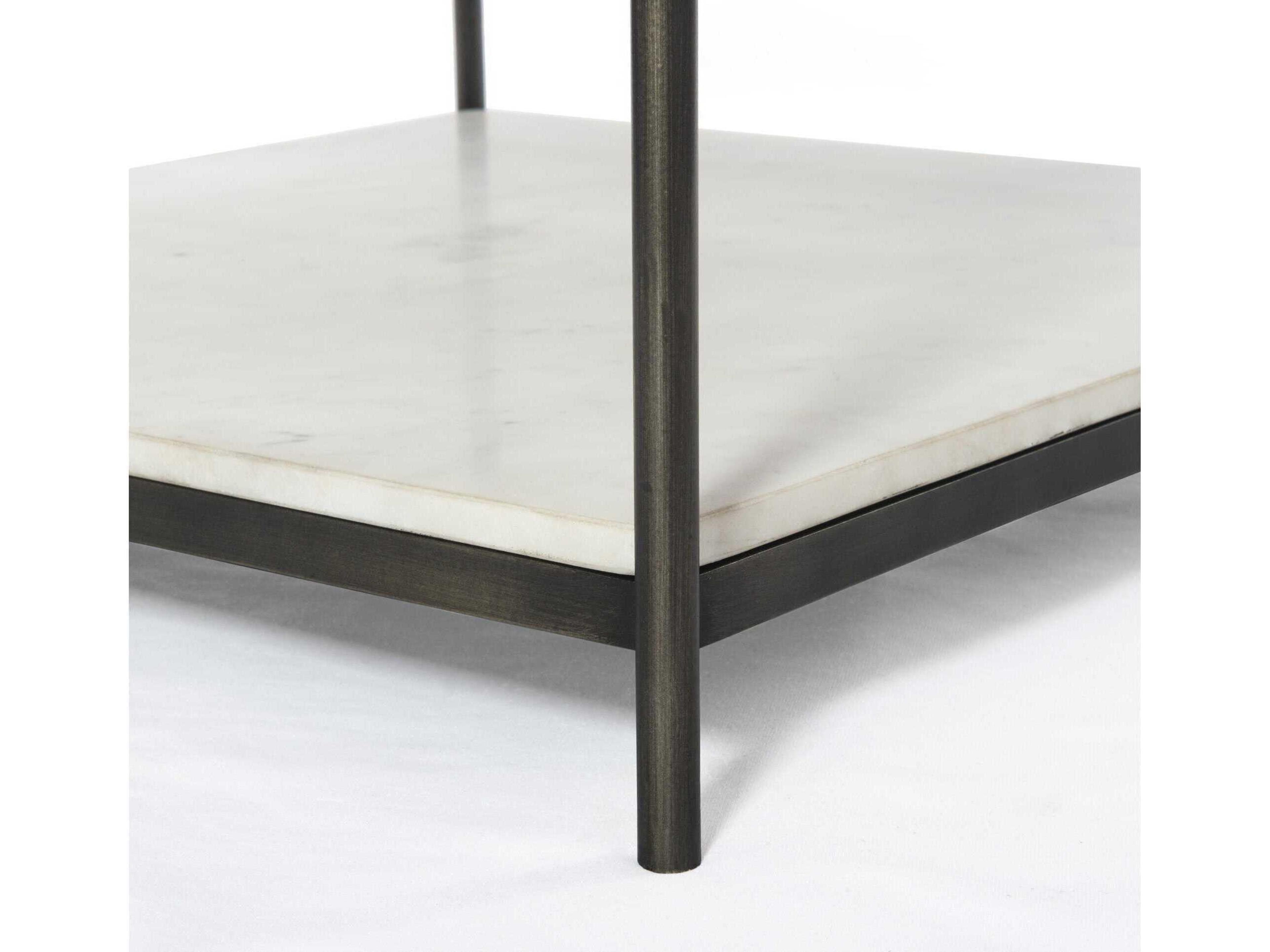 Four Hands Marlow Felix Square Hammered Grey clear Powder Coat Polished White Marble Coffee Table