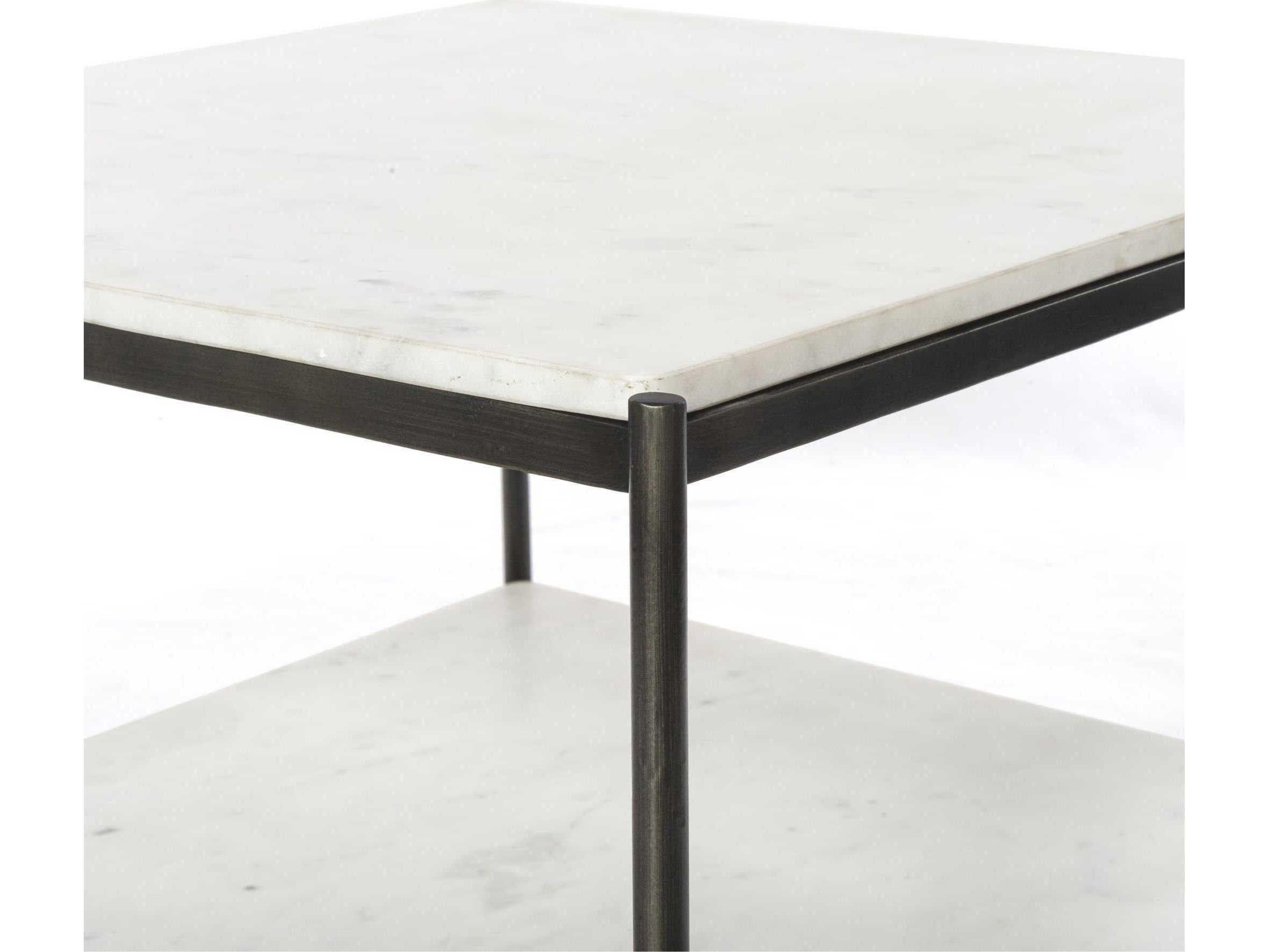 Four Hands Marlow Felix Square Hammered Grey clear Powder Coat Polished White Marble Coffee Table