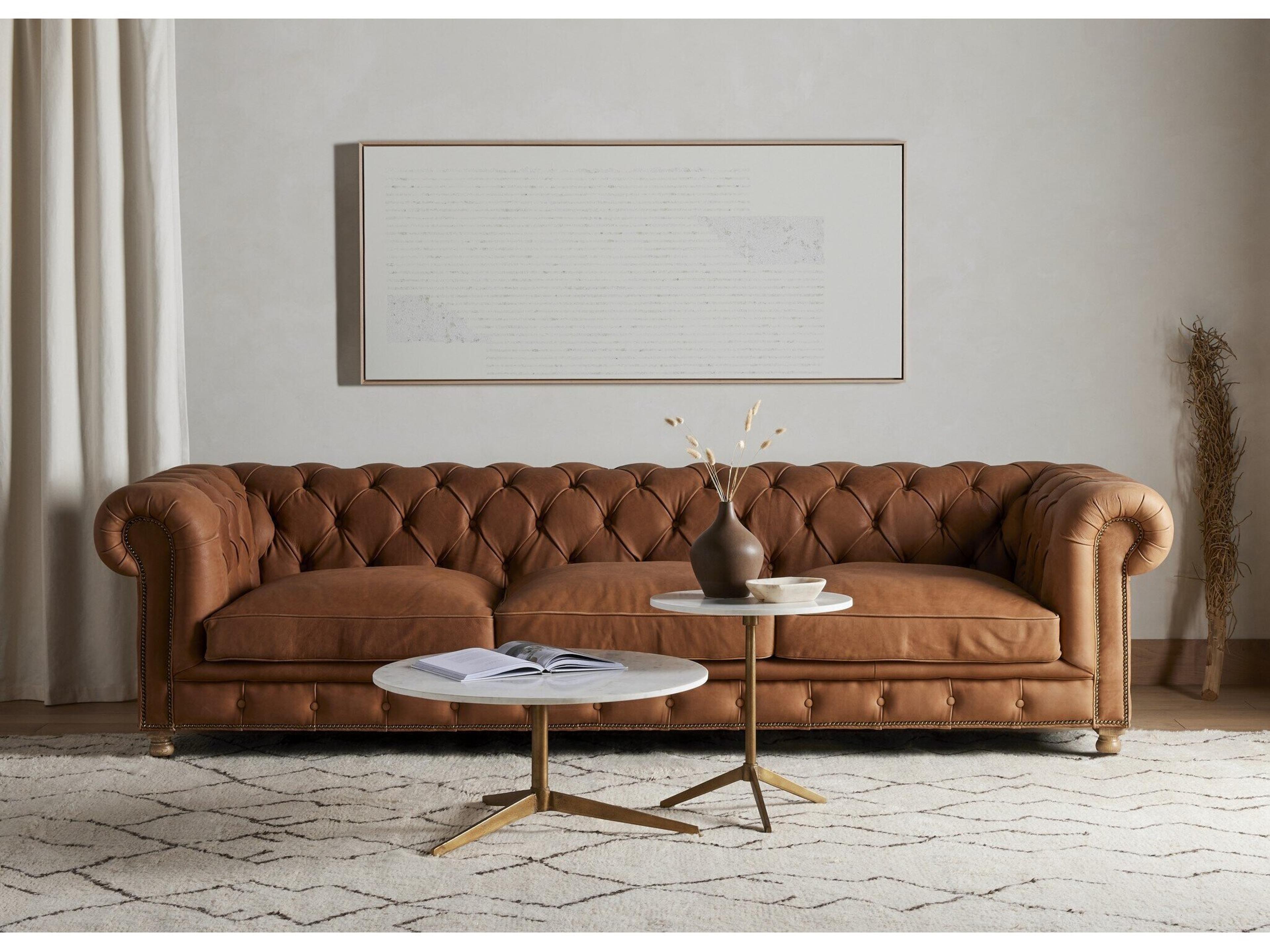 Globetrotter Helen Round Raw Brass Polished White Marble Coffee Table