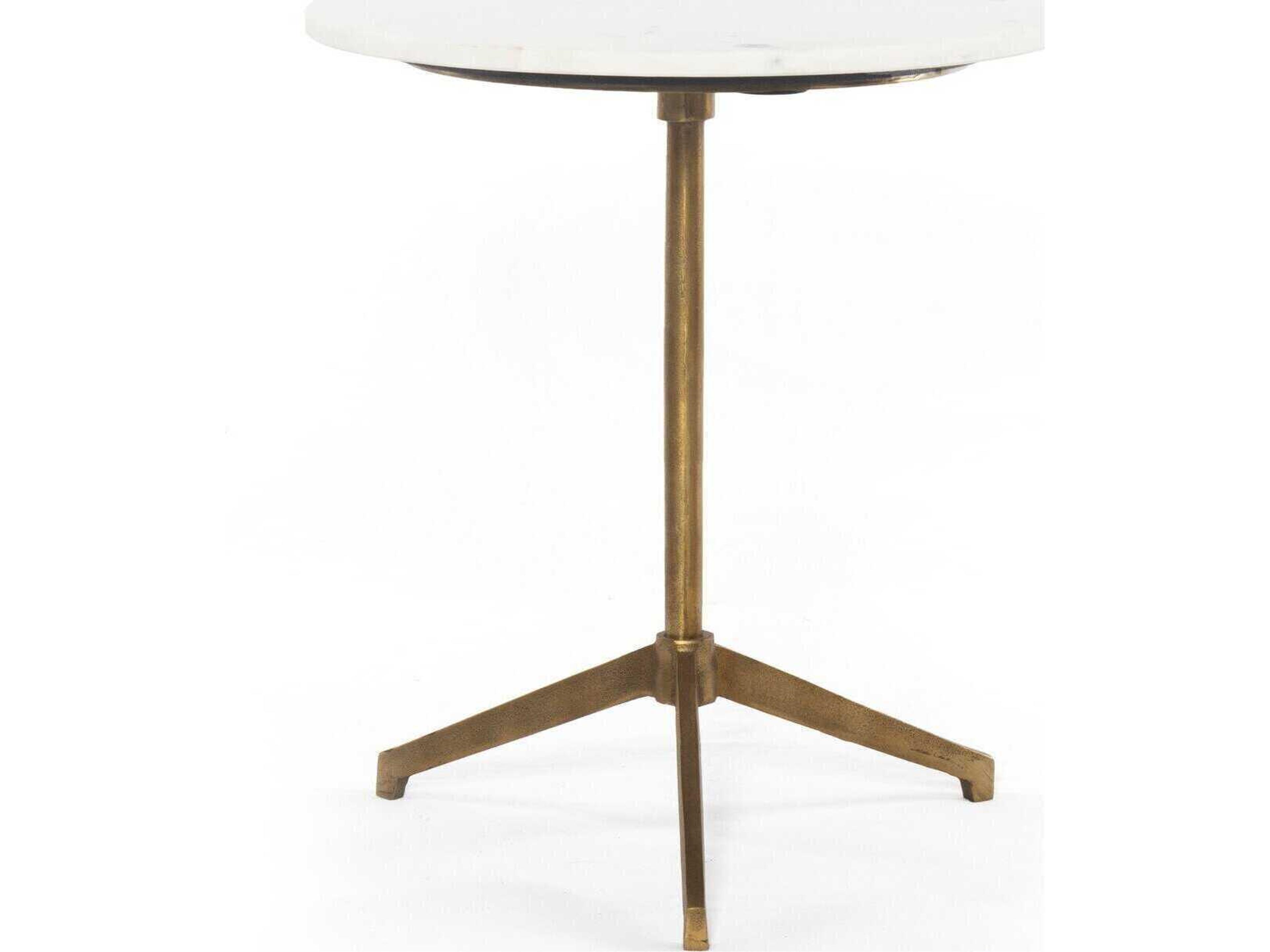 Four Hands Marlow Helen Round Raw Brass Polished White Marble End Table