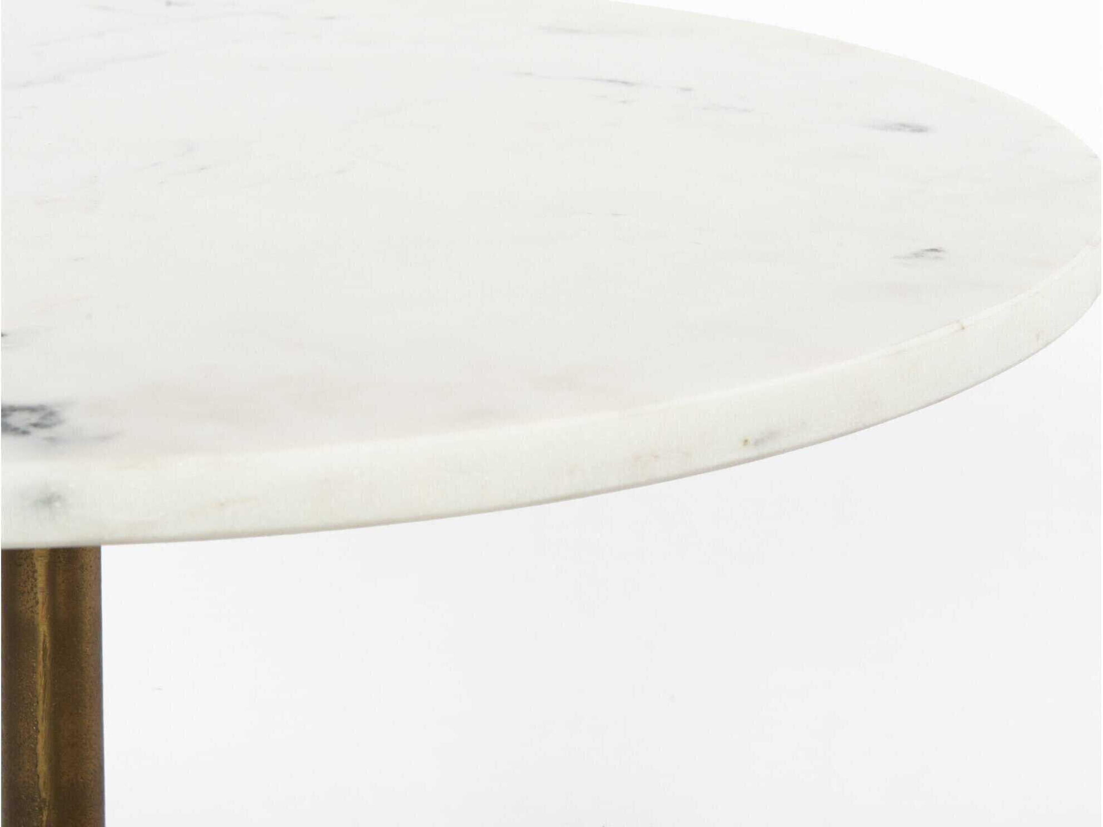 Four Hands Marlow Helen Round Raw Brass Polished White Marble End Table