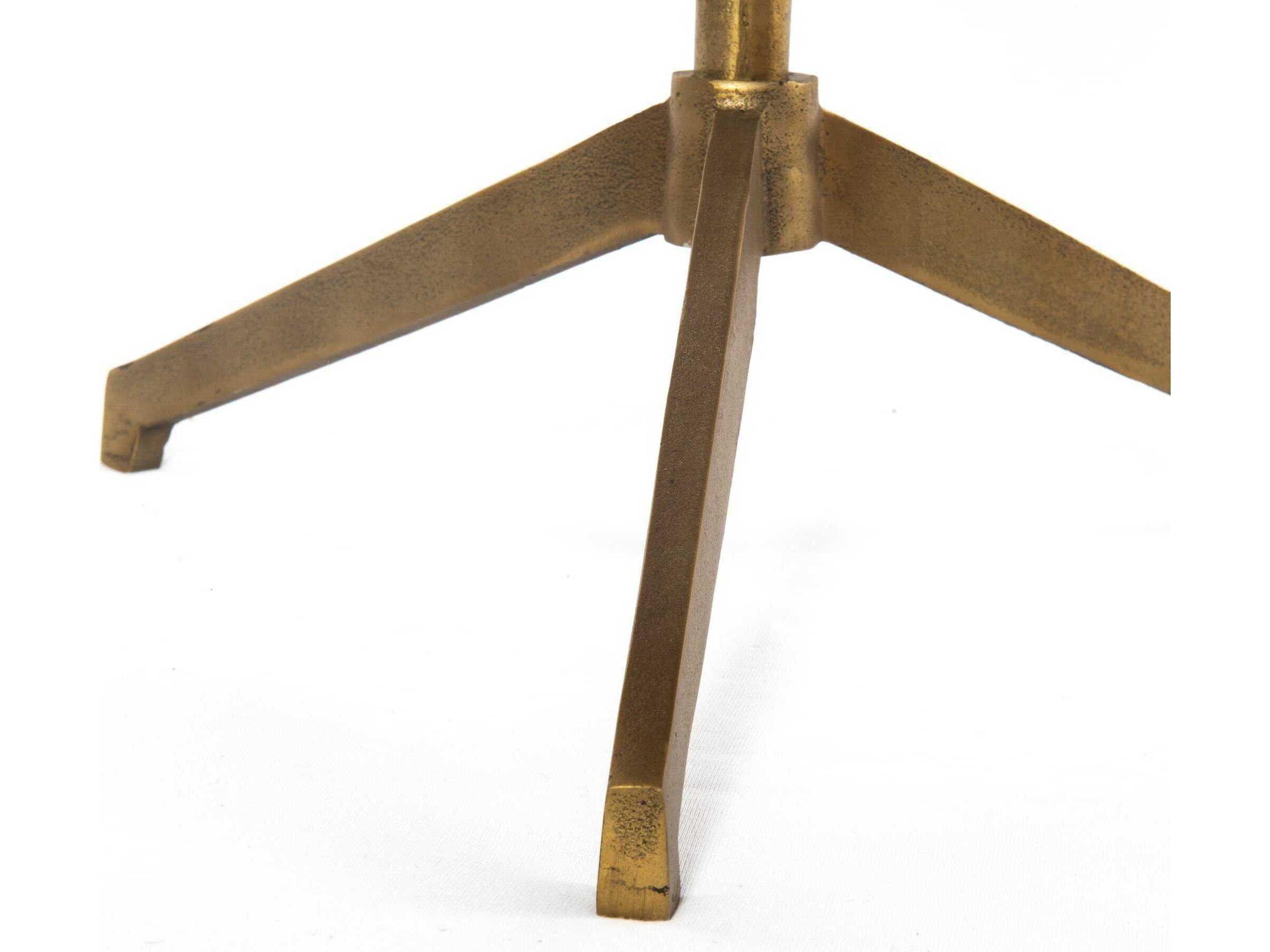 Four Hands Marlow Helen Round Raw Brass Polished White Marble End Table