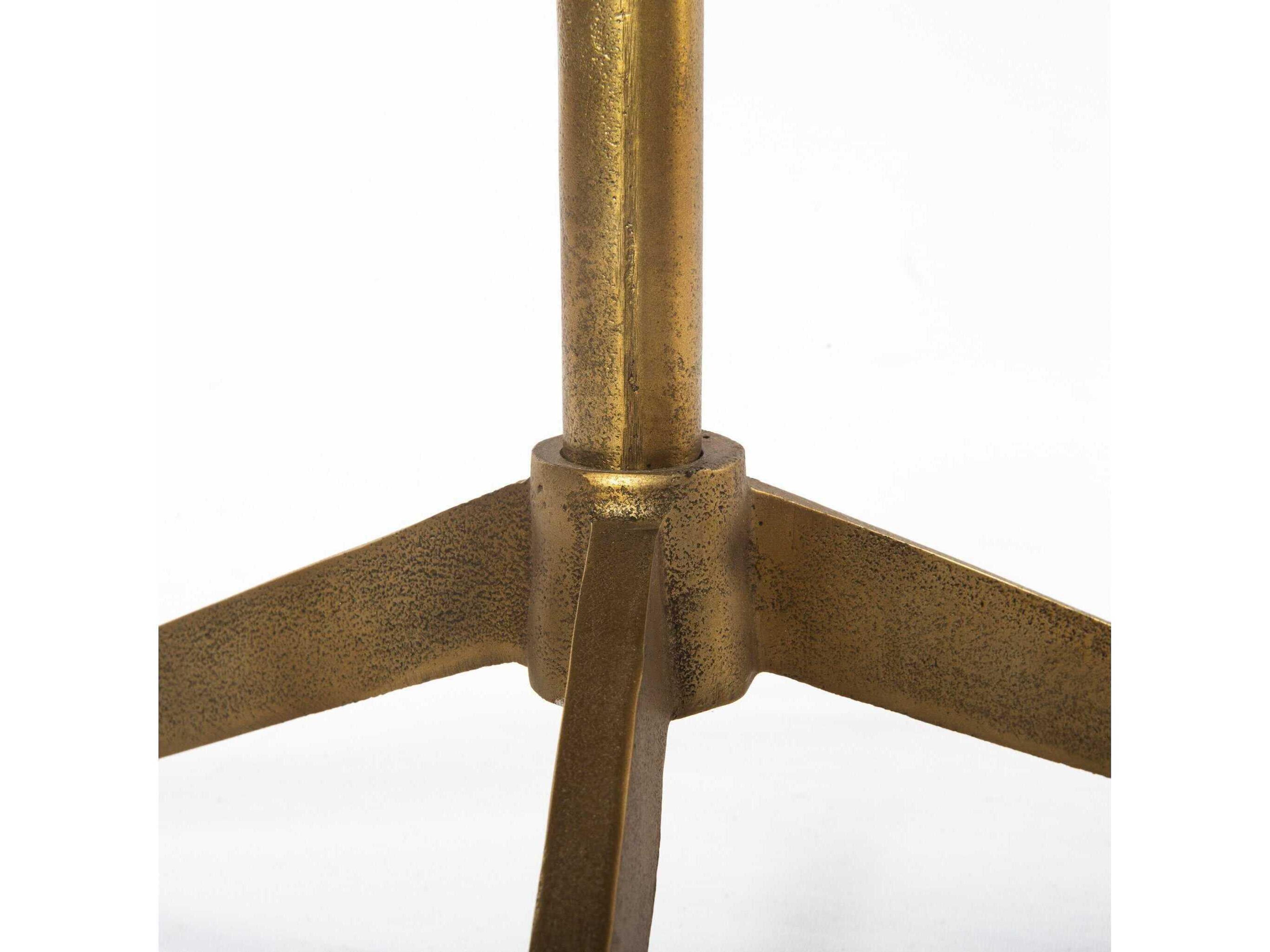 Luxecor Globetrotter Helen Round Raw Brass Polished White Marble End Table