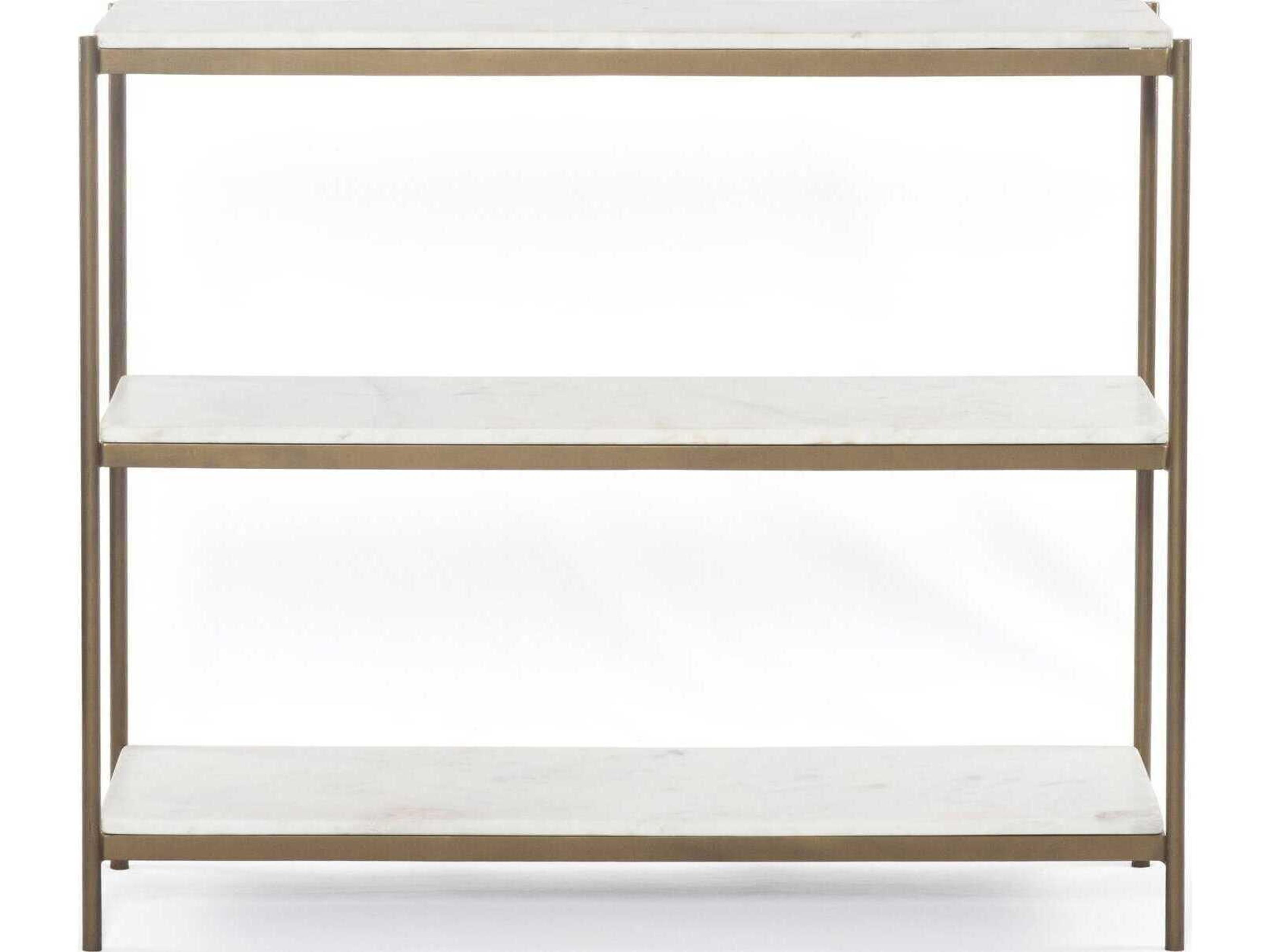 Four Hands Marlow Felix Rectangular Antique Brass Polished White Marble Console Table