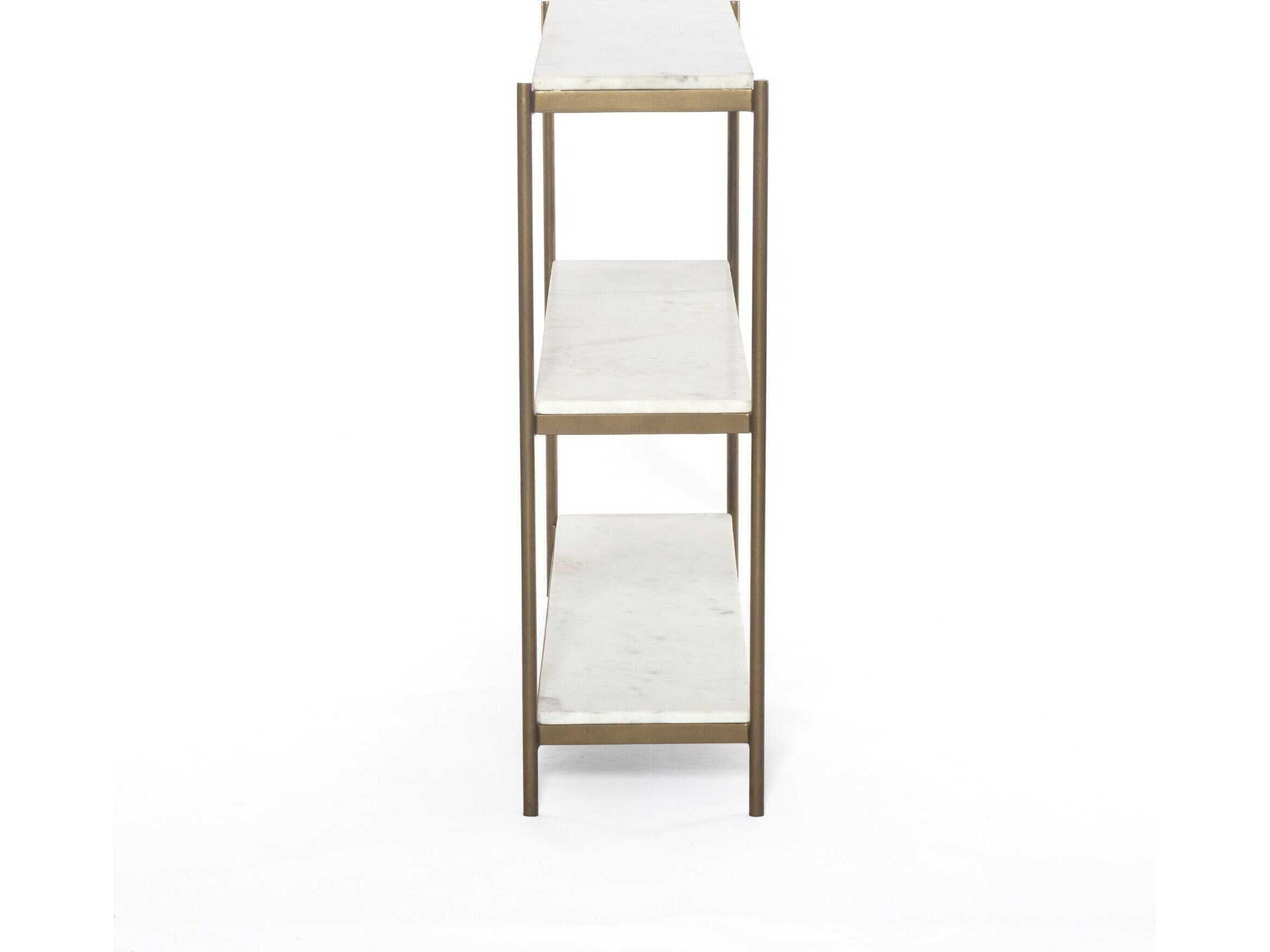 Four Hands Marlow Felix Rectangular Antique Brass Polished White Marble Console Table