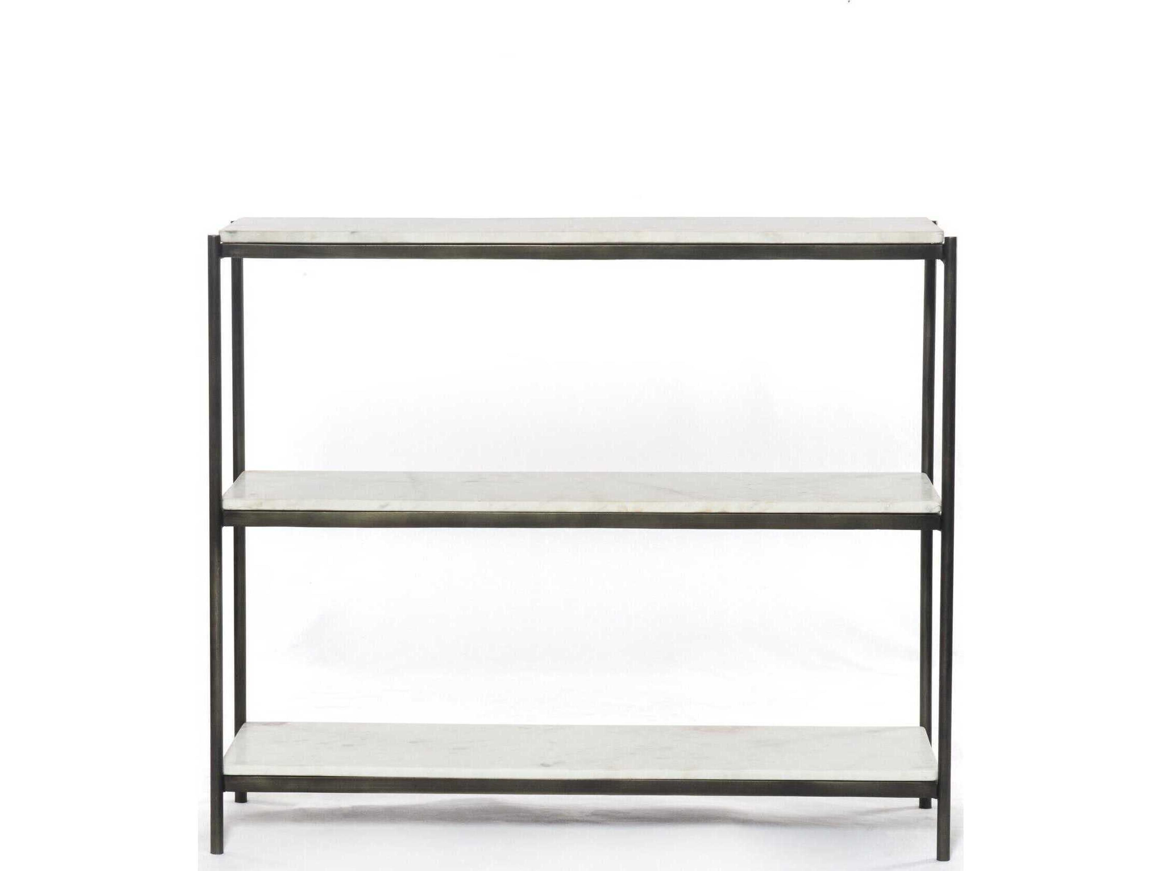 Four Hands Marlow Felix Rectangular Hammered Grey clear Powder Coat Polished White Marble Console Table