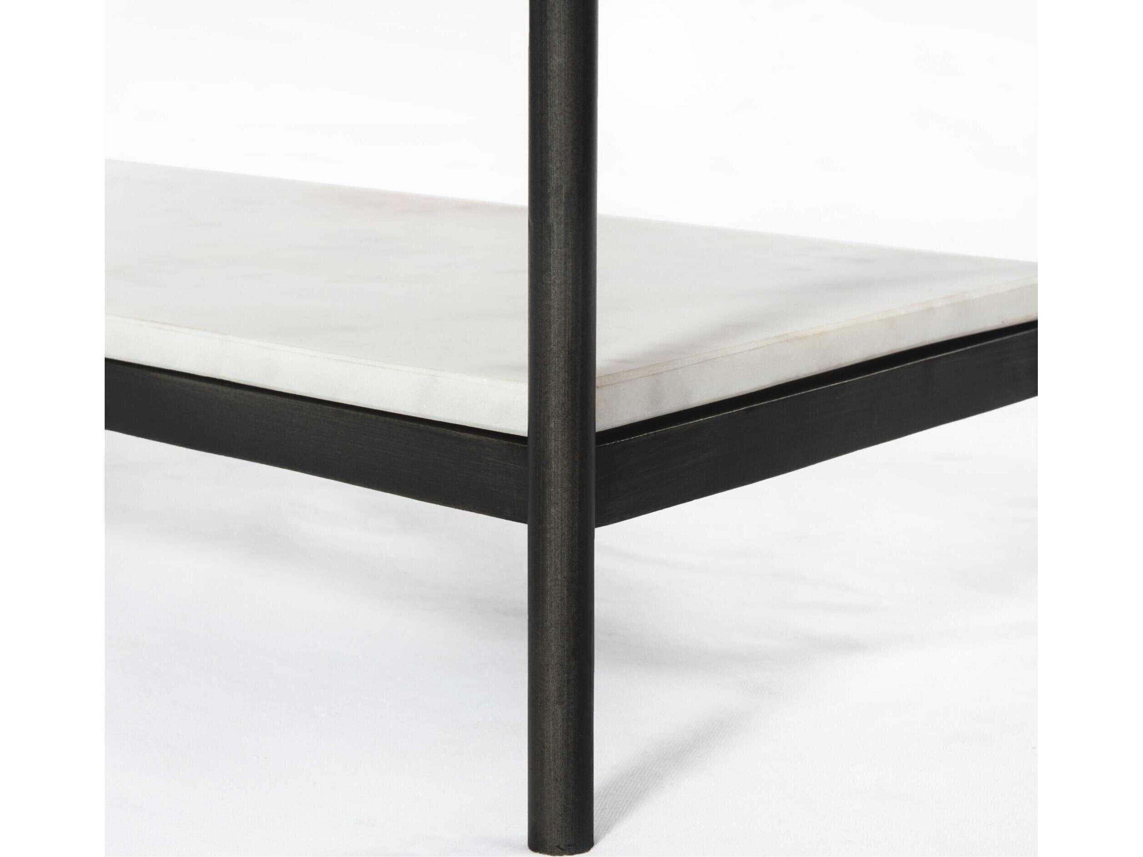 Four Hands Marlow Felix Rectangular Hammered Grey clear Powder Coat Polished White Marble Console Table