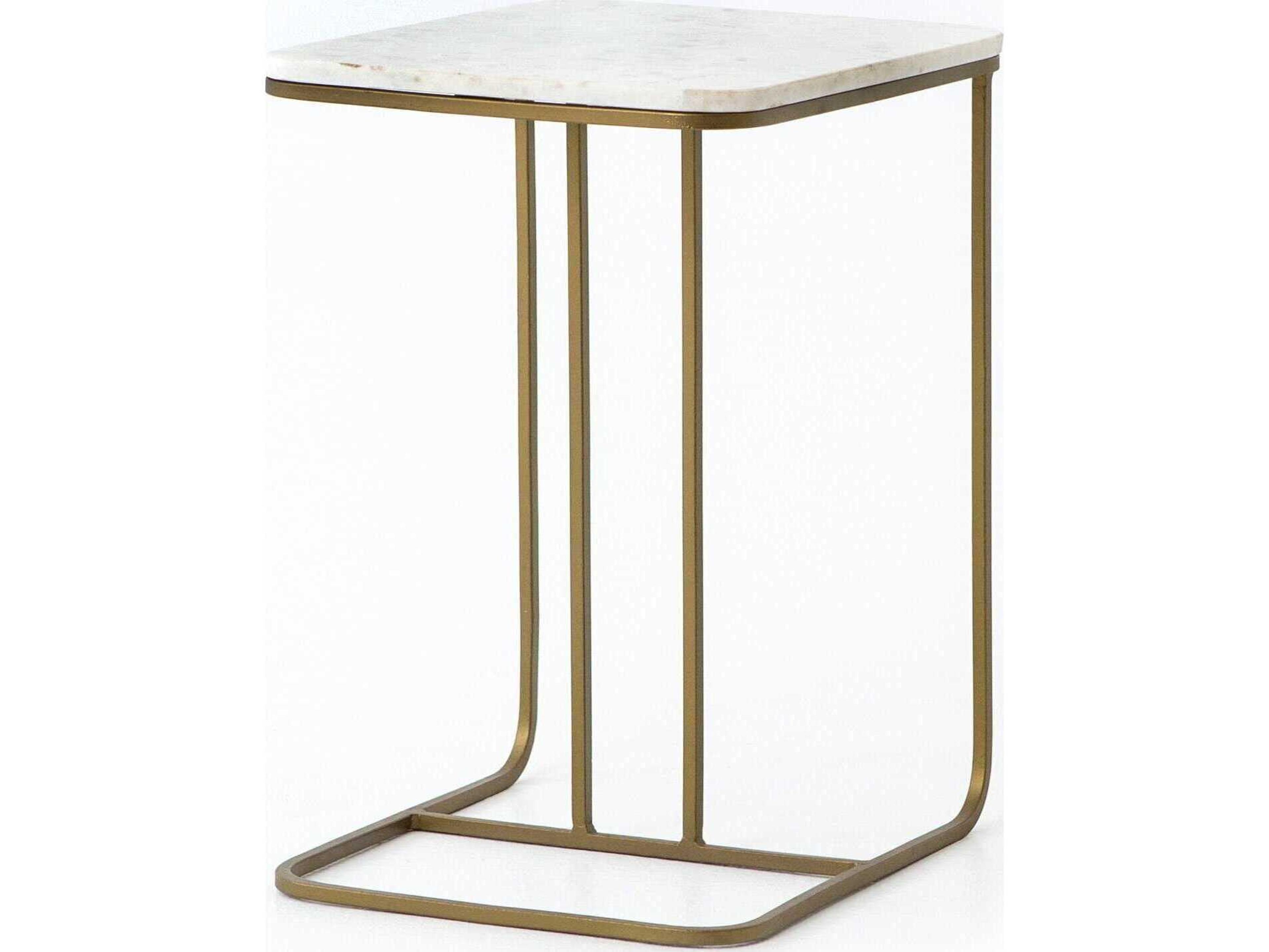 Marlow Adalley Rectangular Matte Brass Polished White Marble End Table