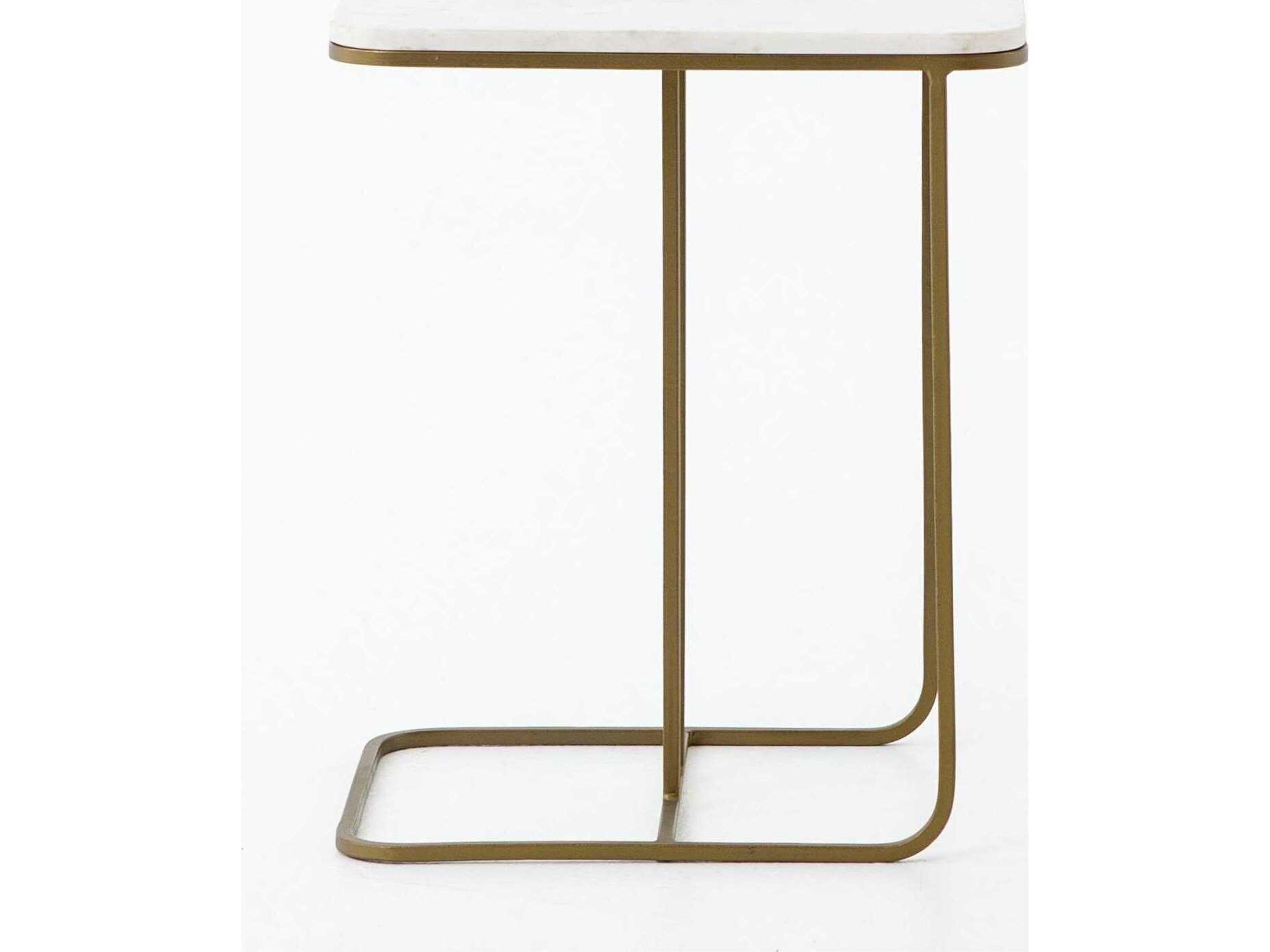 Four Hands Marlow Adalley Rectangular Matte Brass Polished White Marble End Table
