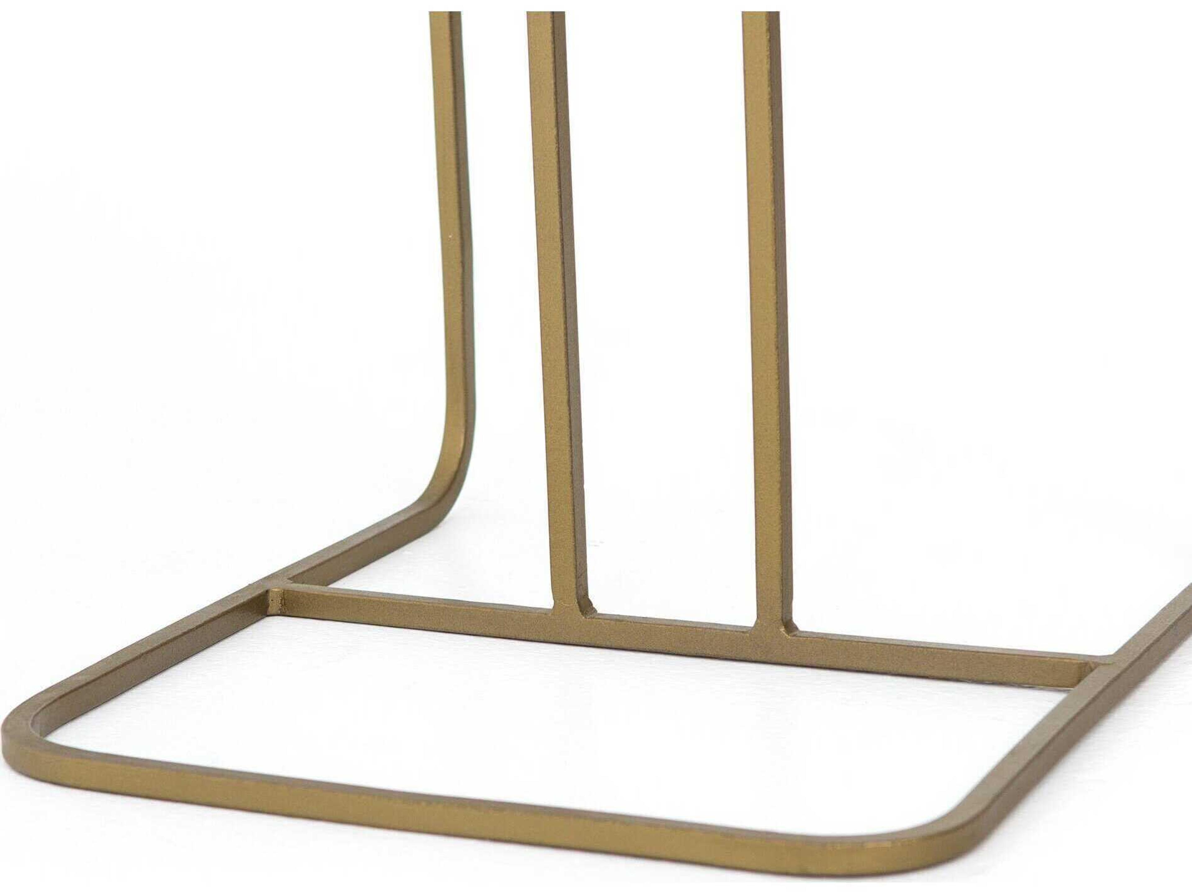 Four Hands Marlow Adalley Rectangular Matte Brass Polished White Marble End Table