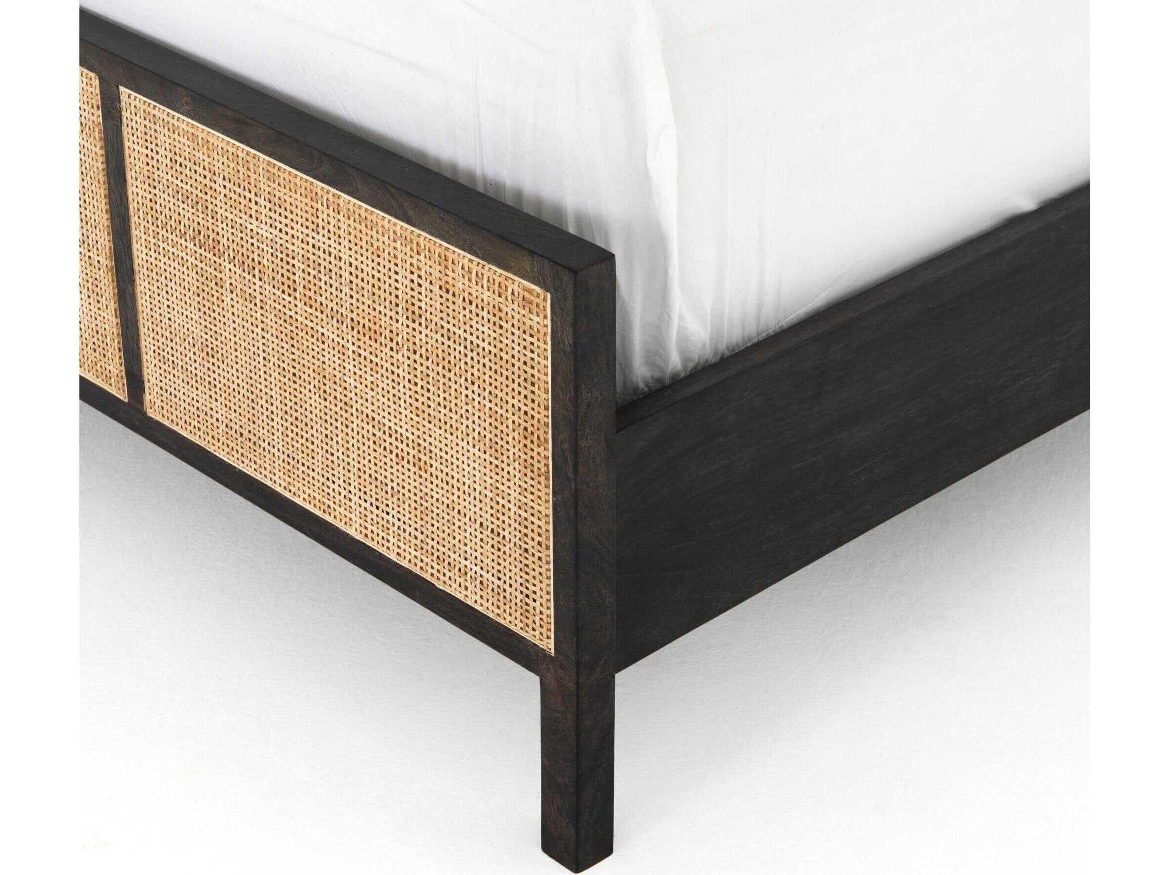 Four Hands Prescott Sydney Black Wash Natural Cane Mango Wood Twin Panel Bed