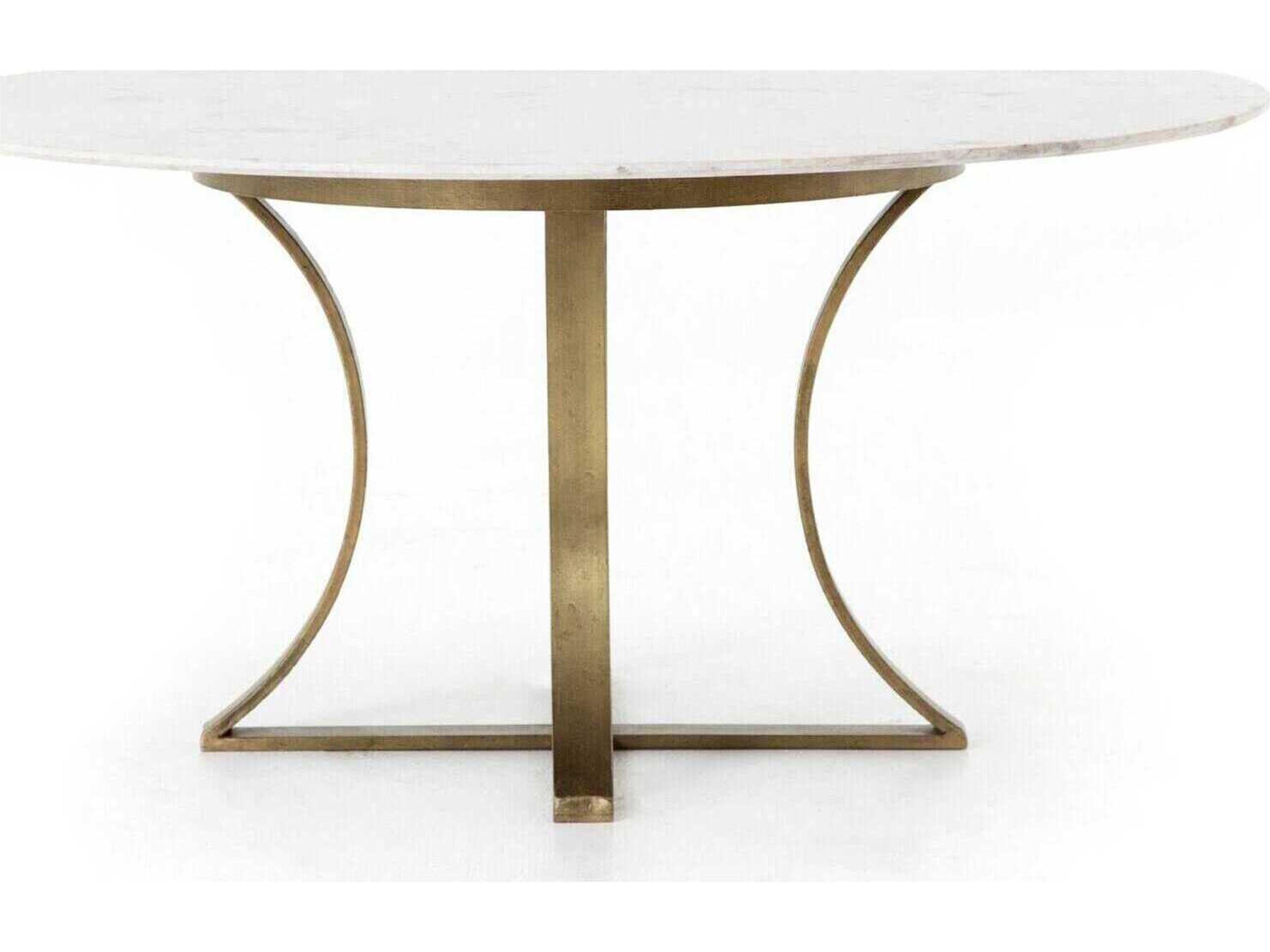 Four Hands Rockwell Gage Round Cast Brass Polished White Marble Dining Table