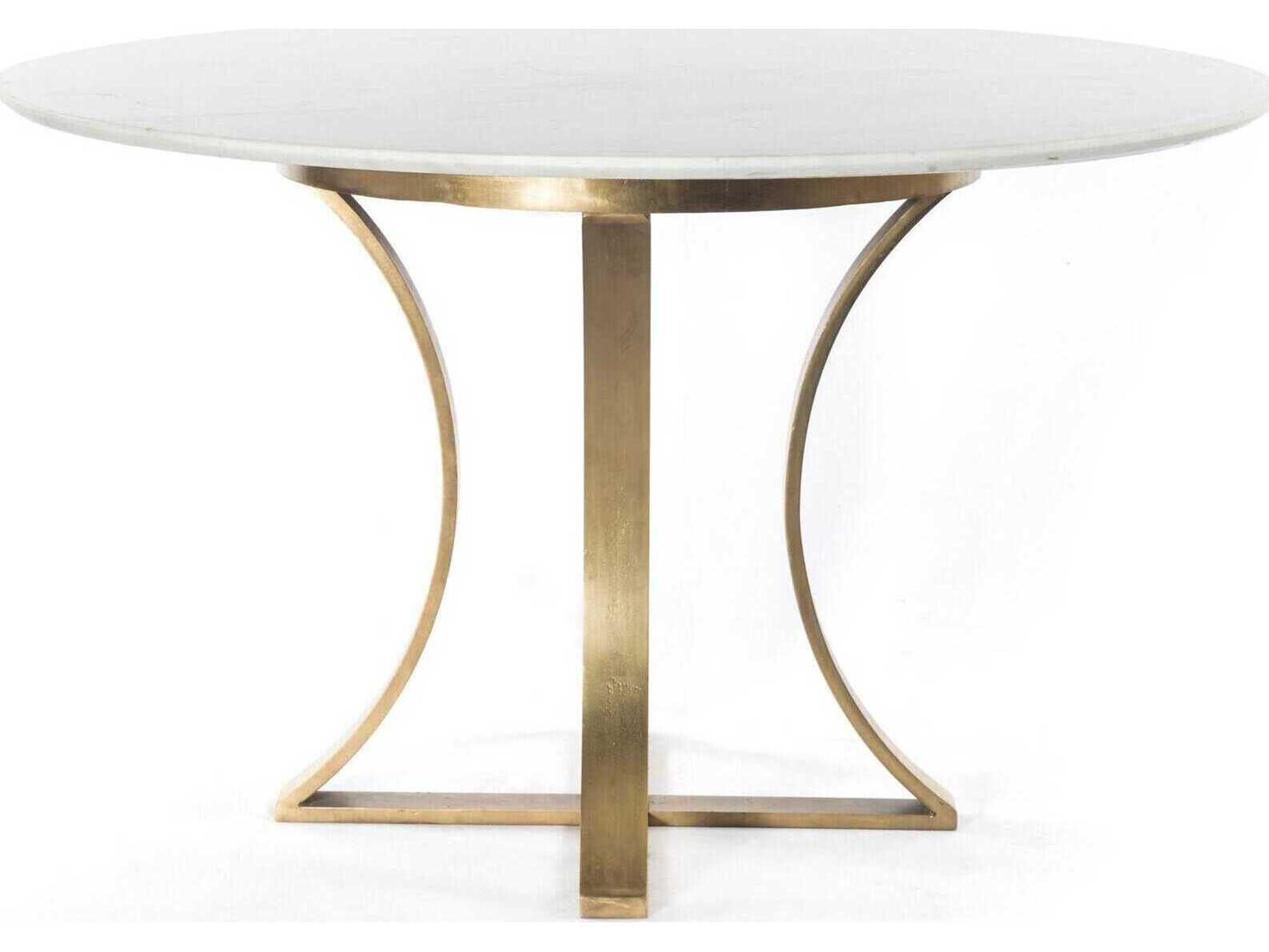 Luxecor Globetrotter Gage Round Cast Brass Polished White Marble Dining Table