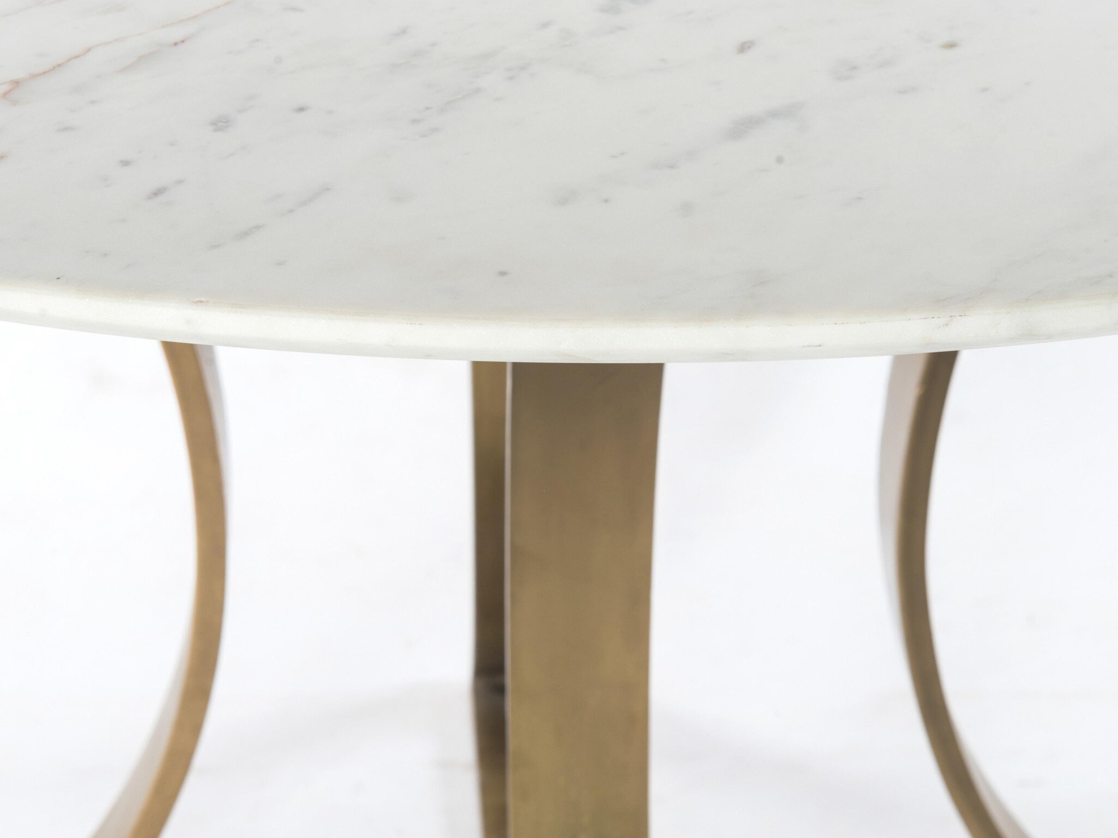 Luxecor Globetrotter Gage Round Cast Brass Polished White Marble Dining Table