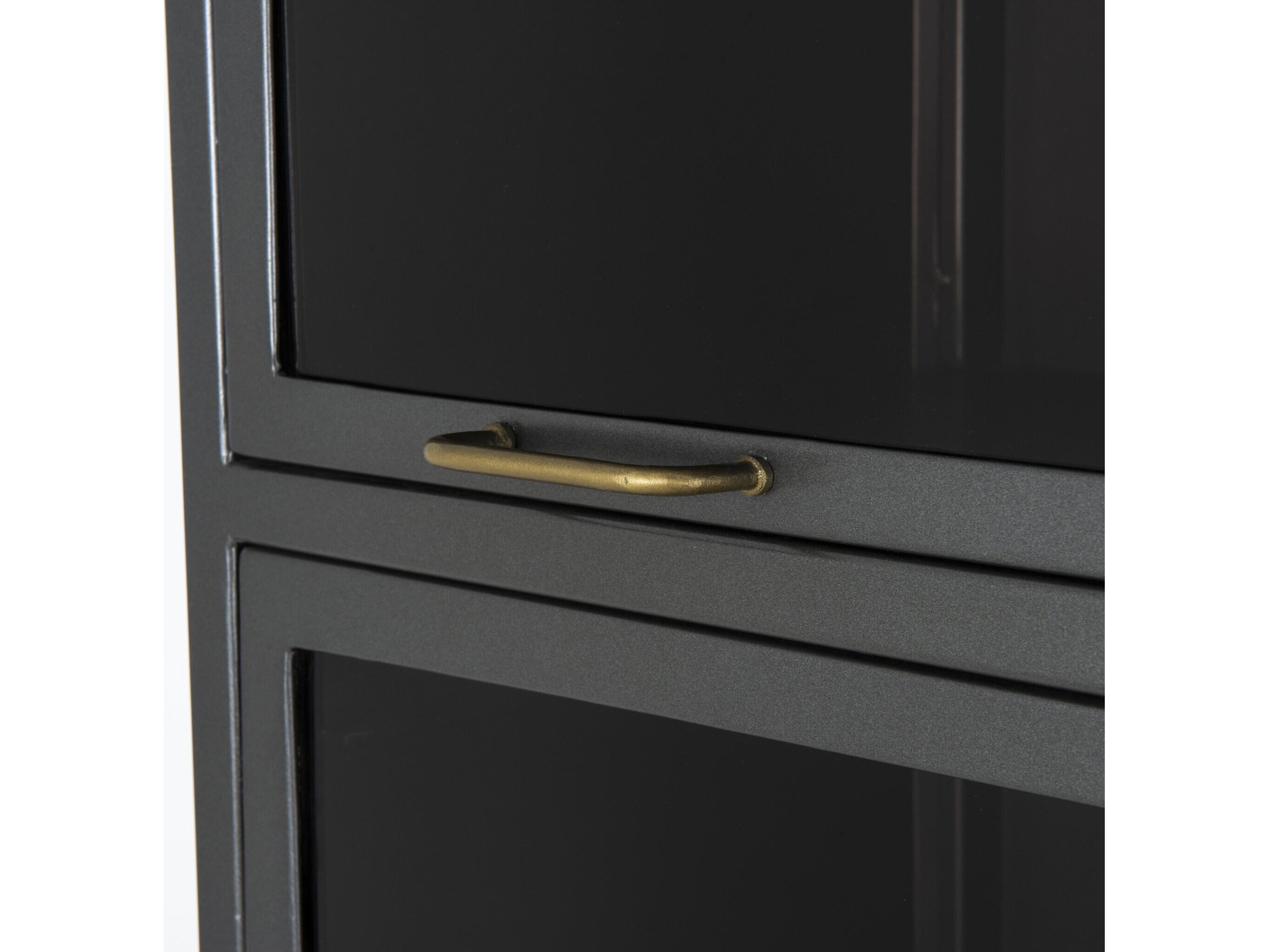 Four Hands Rockwell Aviva Barrister Smoked Glass Flat Brass Gunmetal Display Cabinet