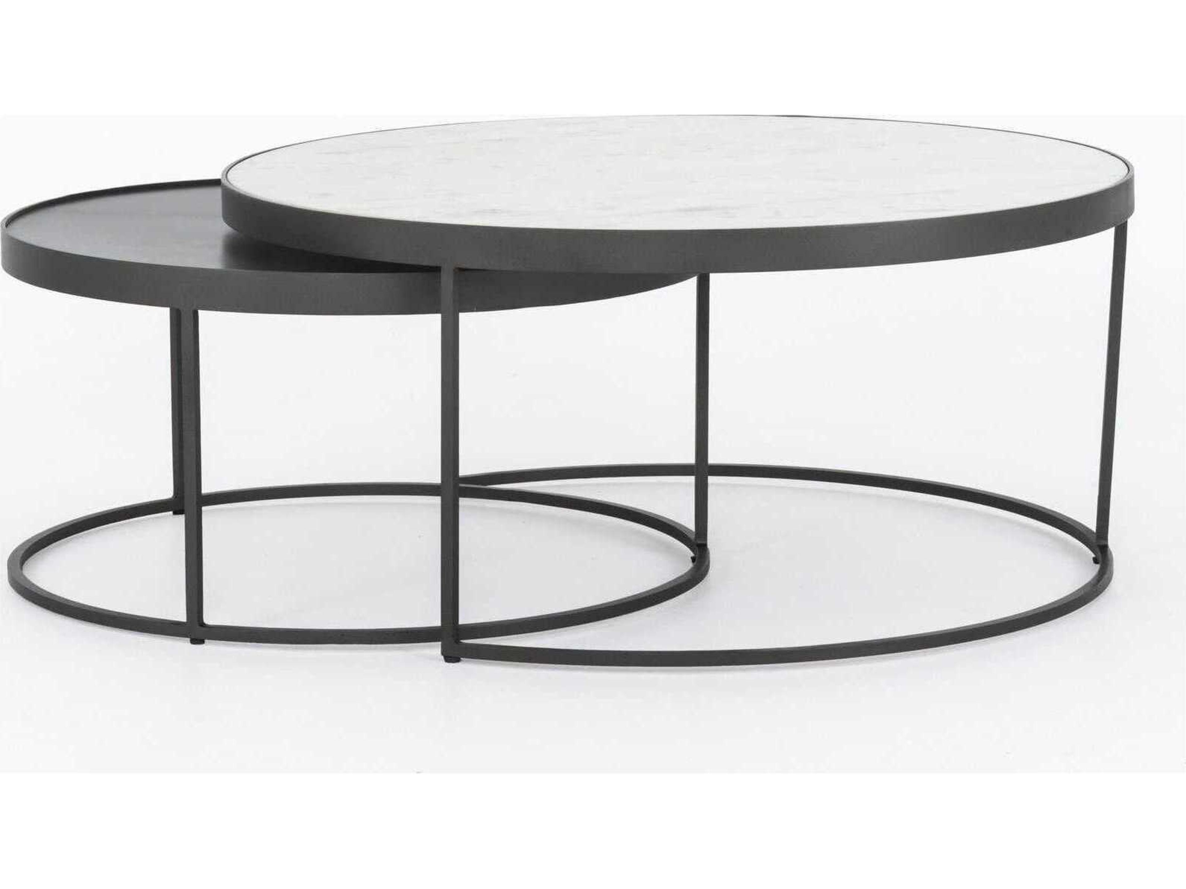 Four Hands Rockwell Evelyn Round Gunmetal Polished White Marble End Table