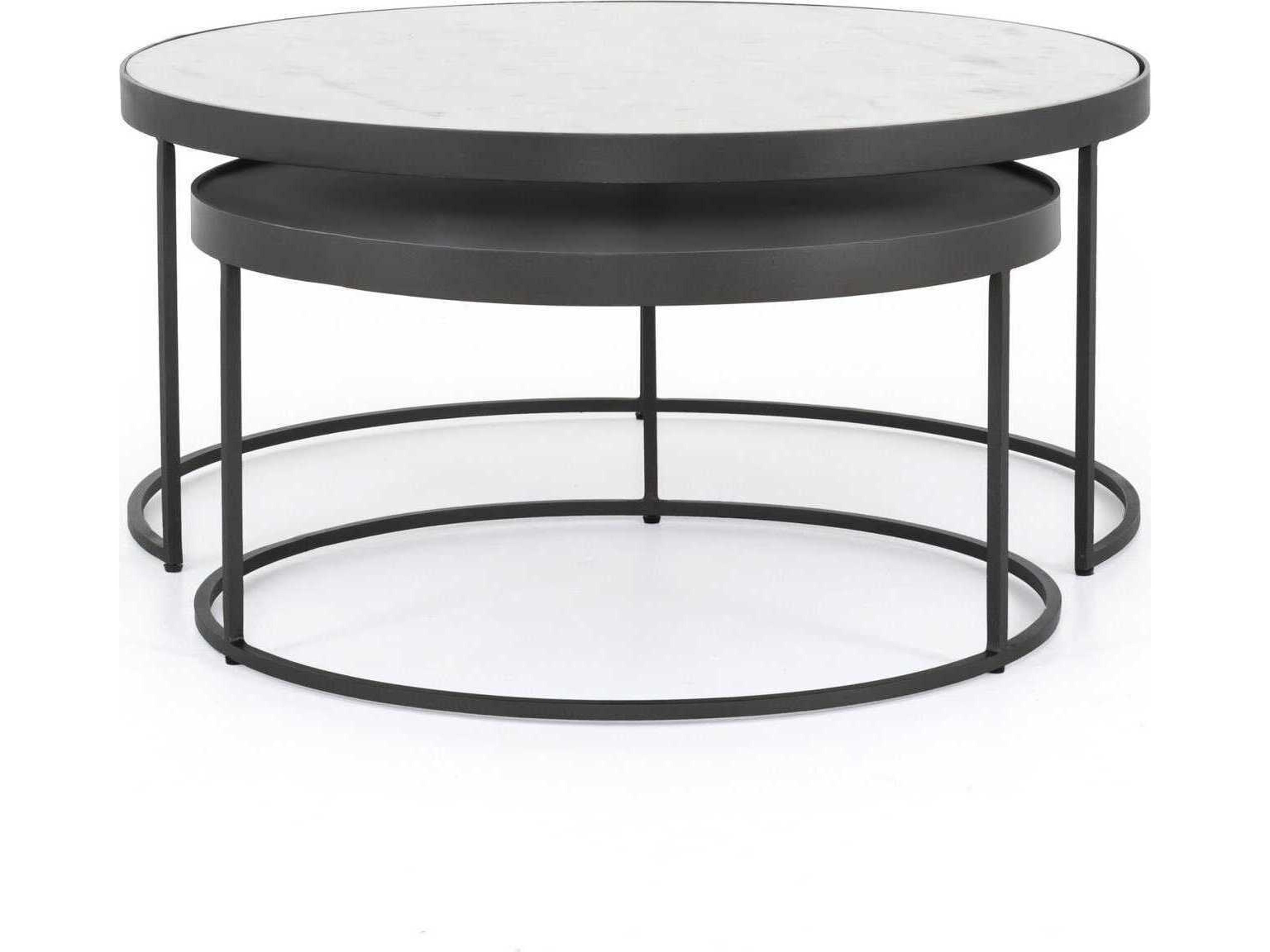 Four Hands Rockwell Evelyn Round Gunmetal Polished White Marble End Table