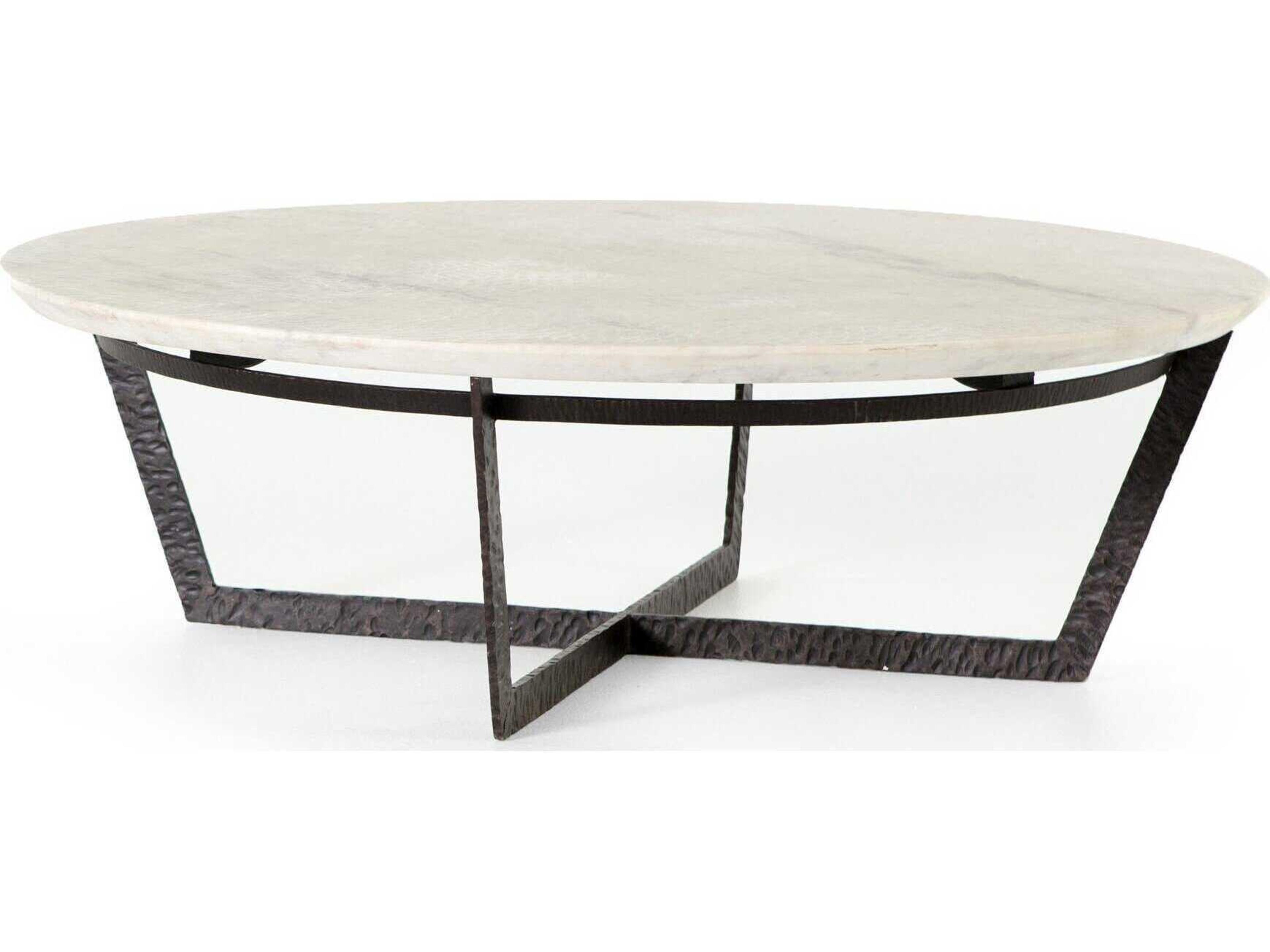 Globetrotter Felix Round Rustic Fossil Sandblasted White Marble Coffee Table