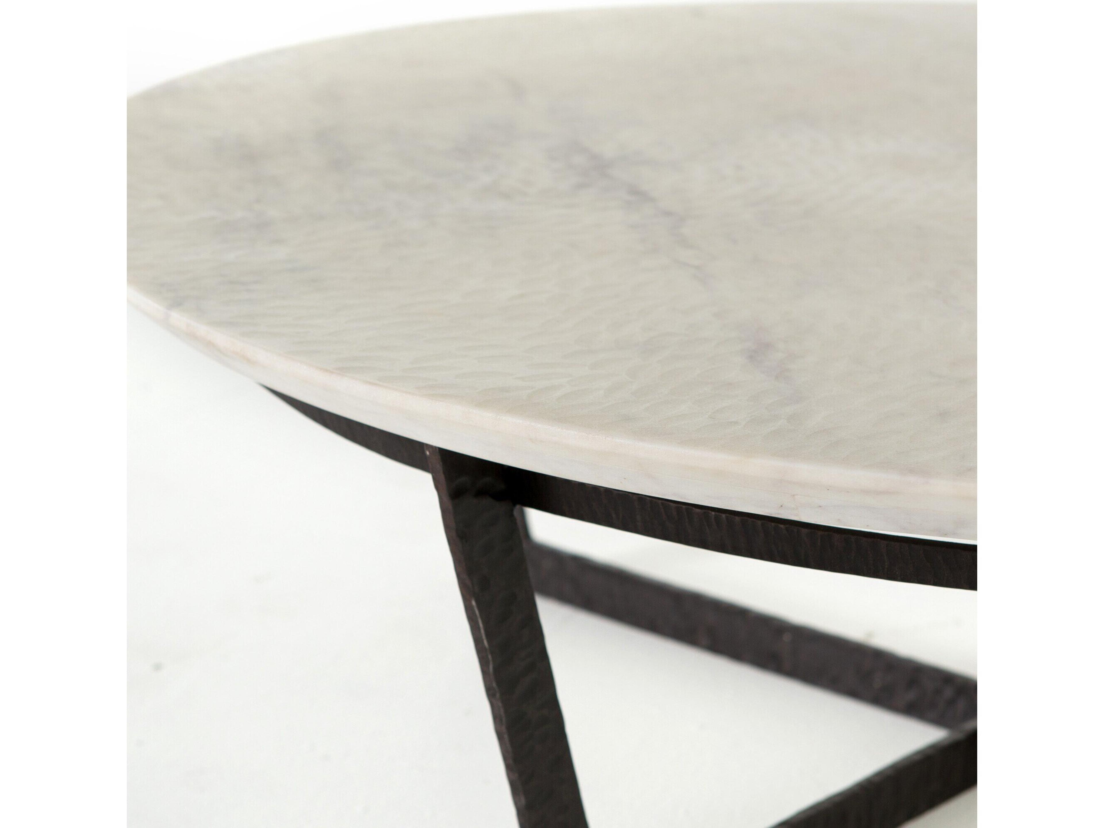 Luxecor Globetrotter Felix Round Rustic Fossil Sandblasted White Marble Coffee Table